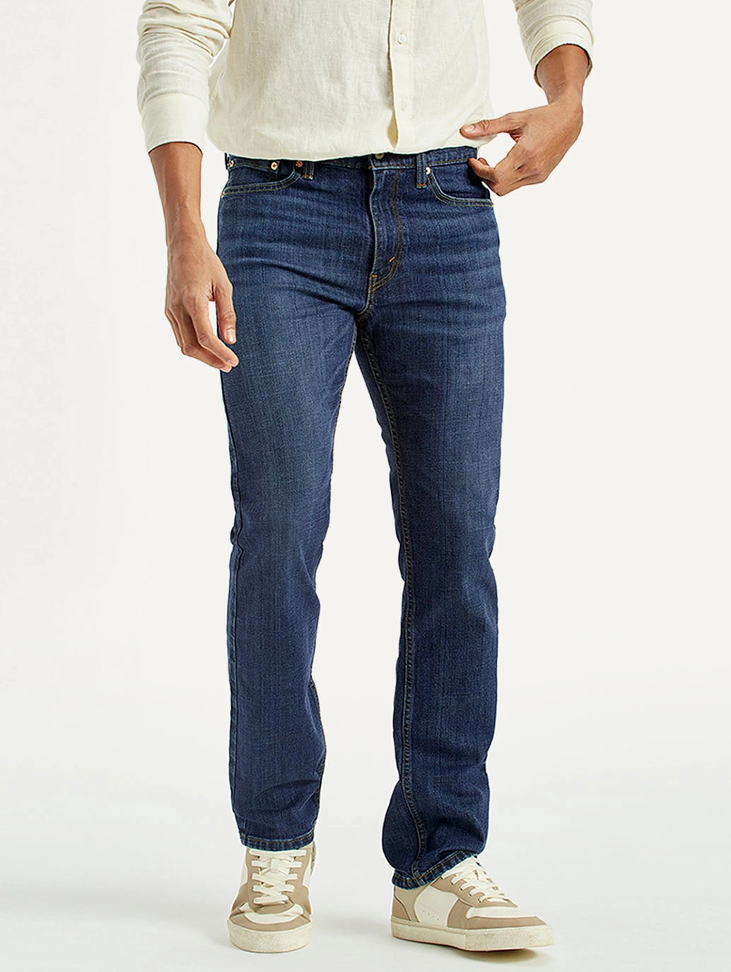 Men's Tinted 513 Med Indigo Slim Straight Fit Mid Rise Jeans Reinforced Stitching Details