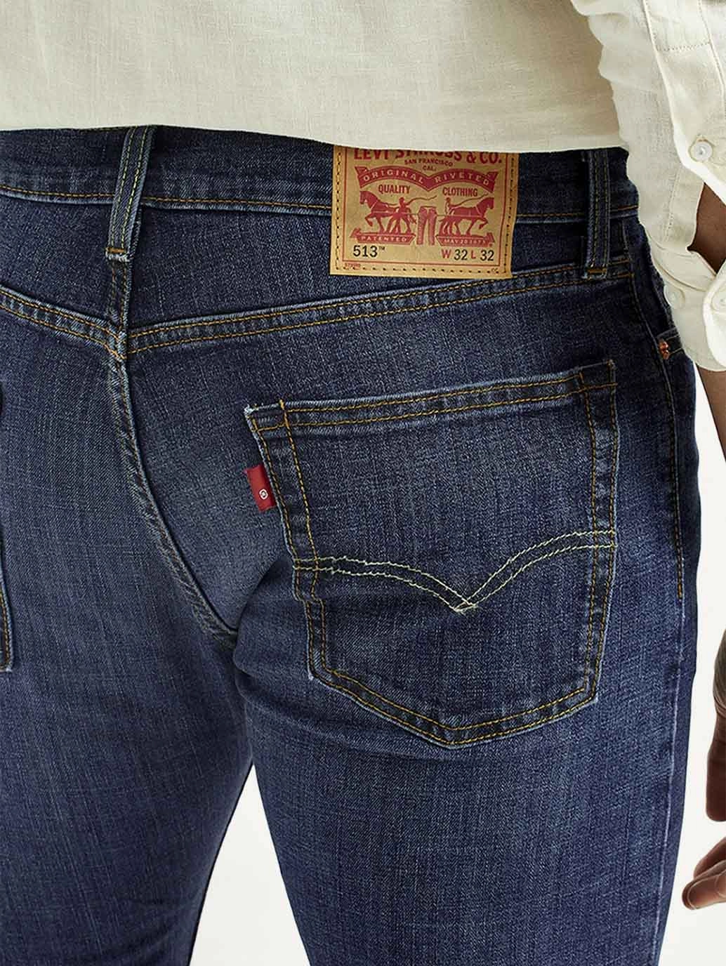 Men's Tinted 513 Med Indigo Slim Straight Fit Mid Rise Jeans Smart Waistband Breathable Travel Outfit Brunch Outfit