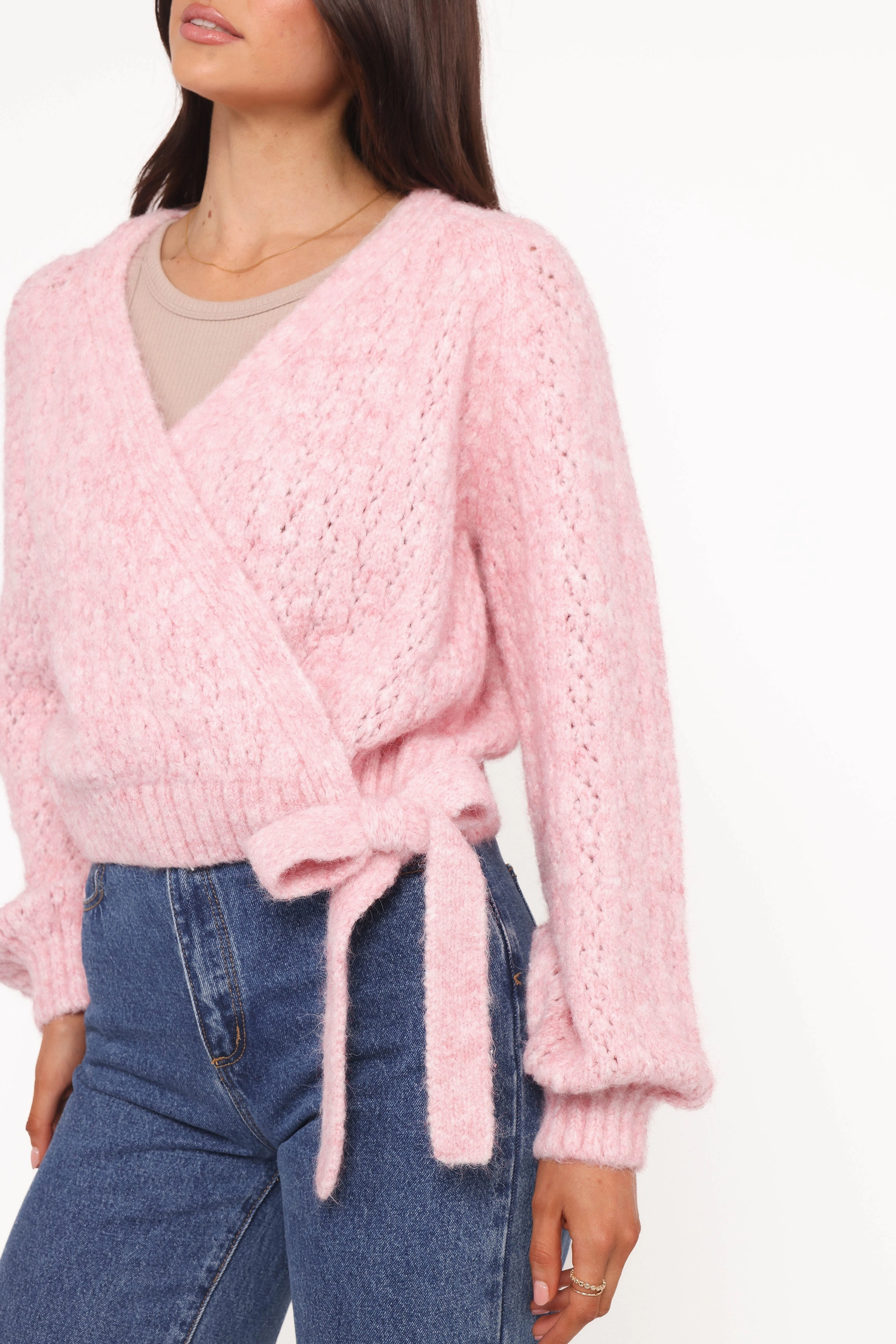 UPF Protection Etta Ballet Wrap Knit Sweater - Pink