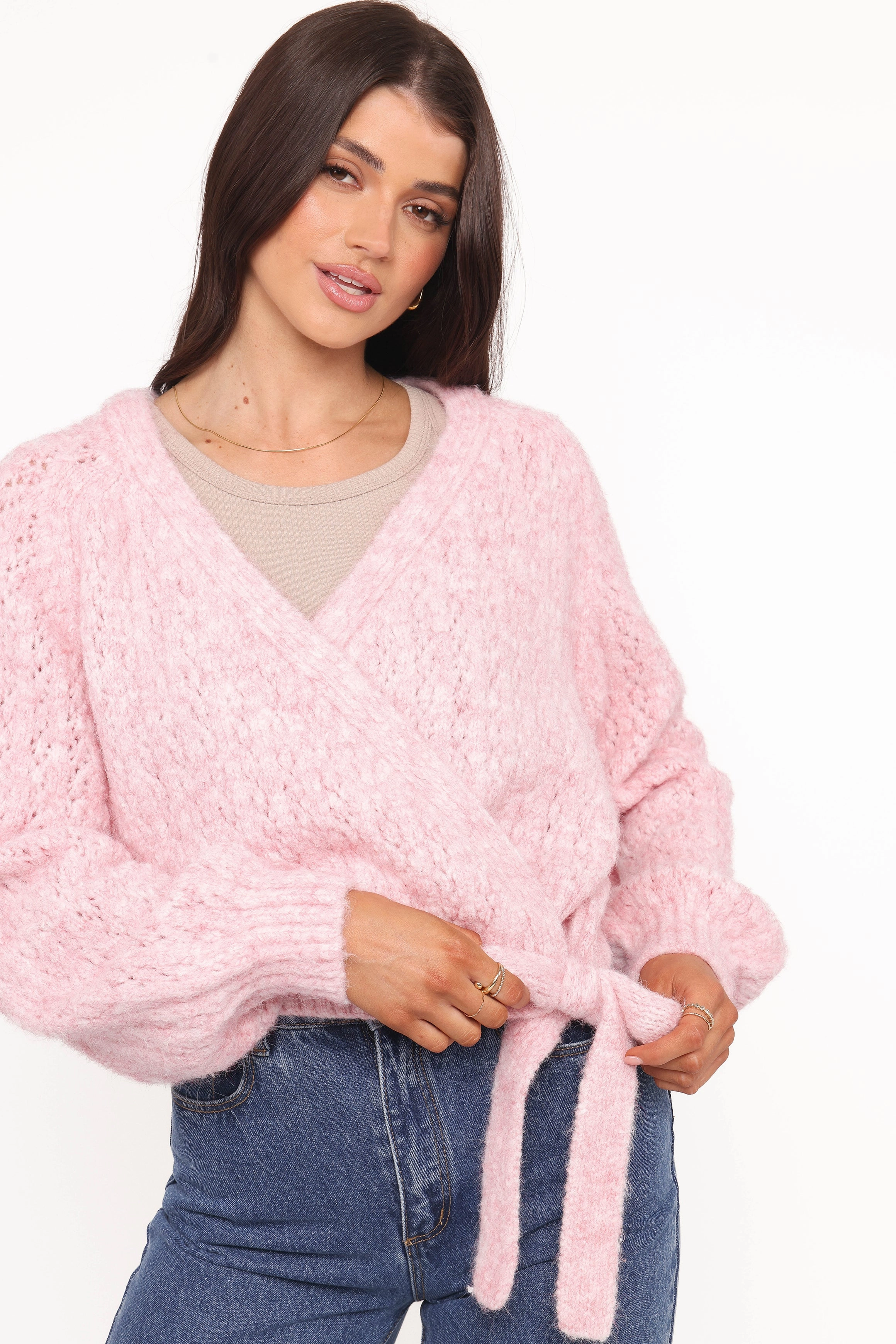 No Fuss Etta Ballet Wrap Knit Sweater - Pink