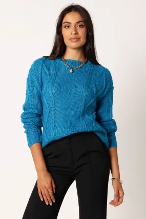 MoistureWicking Textured Weave Michaela Knit Sweater - Royal Blue