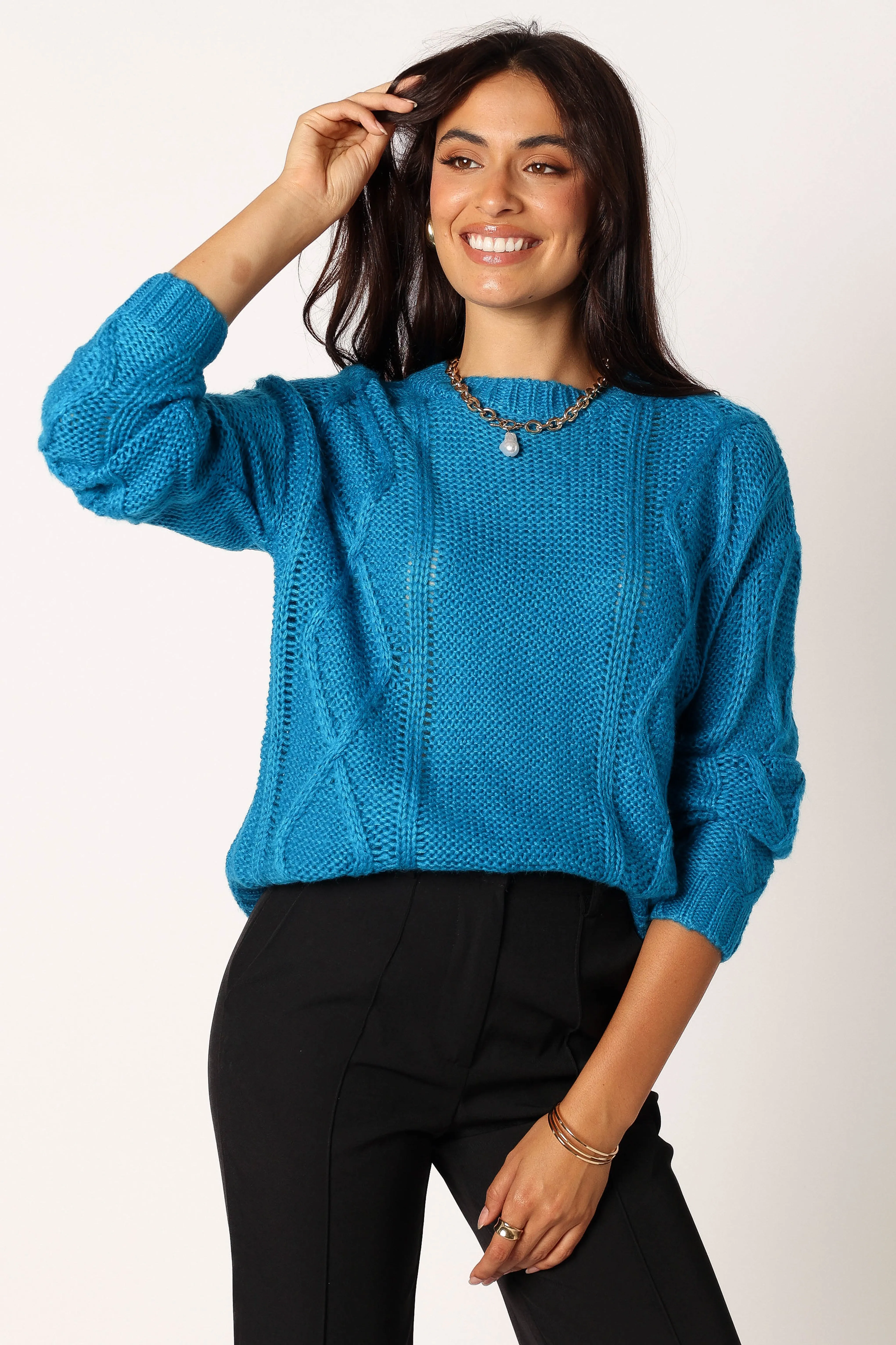 Michaela Knit Sweater - Royal Blue Stretch Knit Backing Crisp Texture