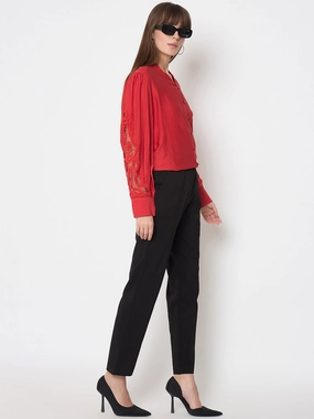 Freedom Move Plus-size option Madame Alex Waist Belt Detail Solid Black Trousers