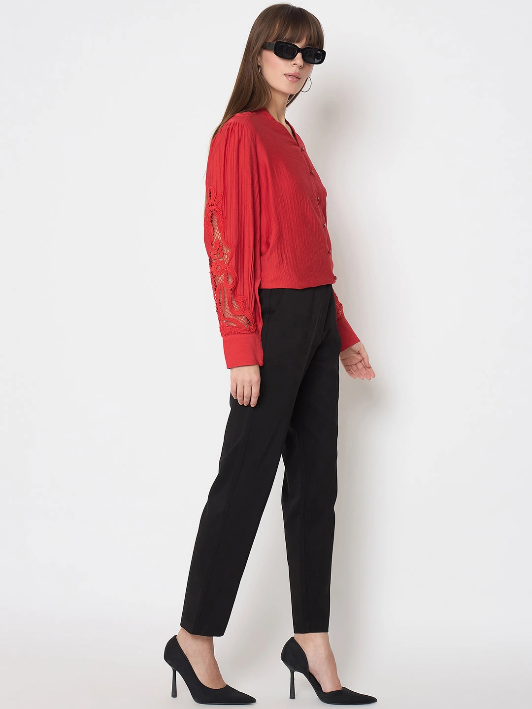 Freedom Move Plus-size option Madame Alex Waist Belt Detail Solid Black Trousers