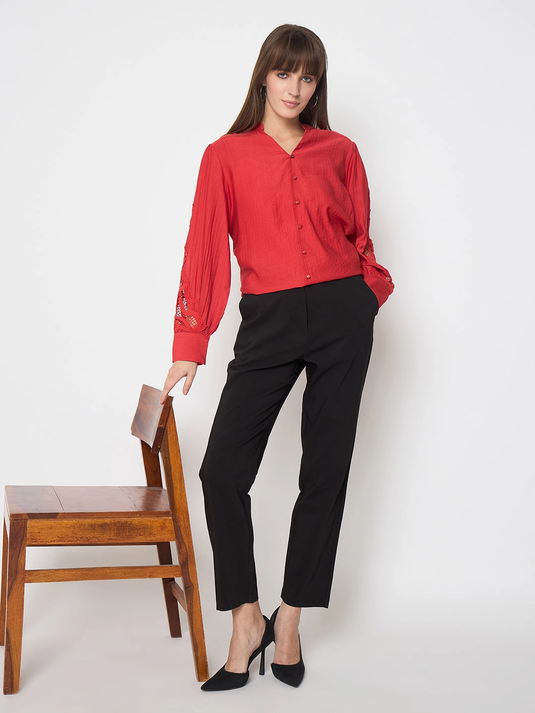 Madame Alex Waist Belt Detail Solid Black Trousers High-waisted fit Neutral Style