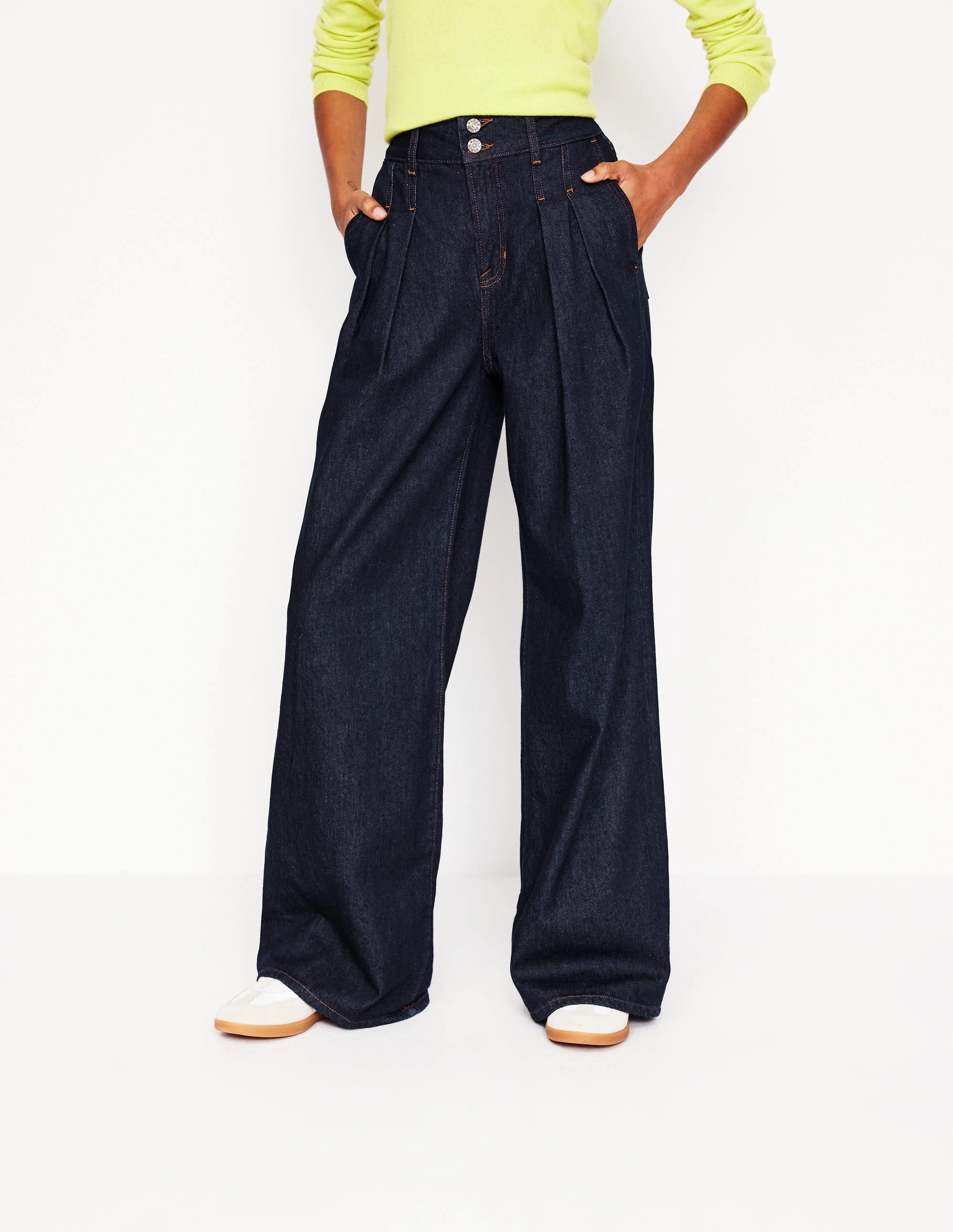 Mid Rise Fluid Denim Trousers-Indigo Rinse Layering Essential