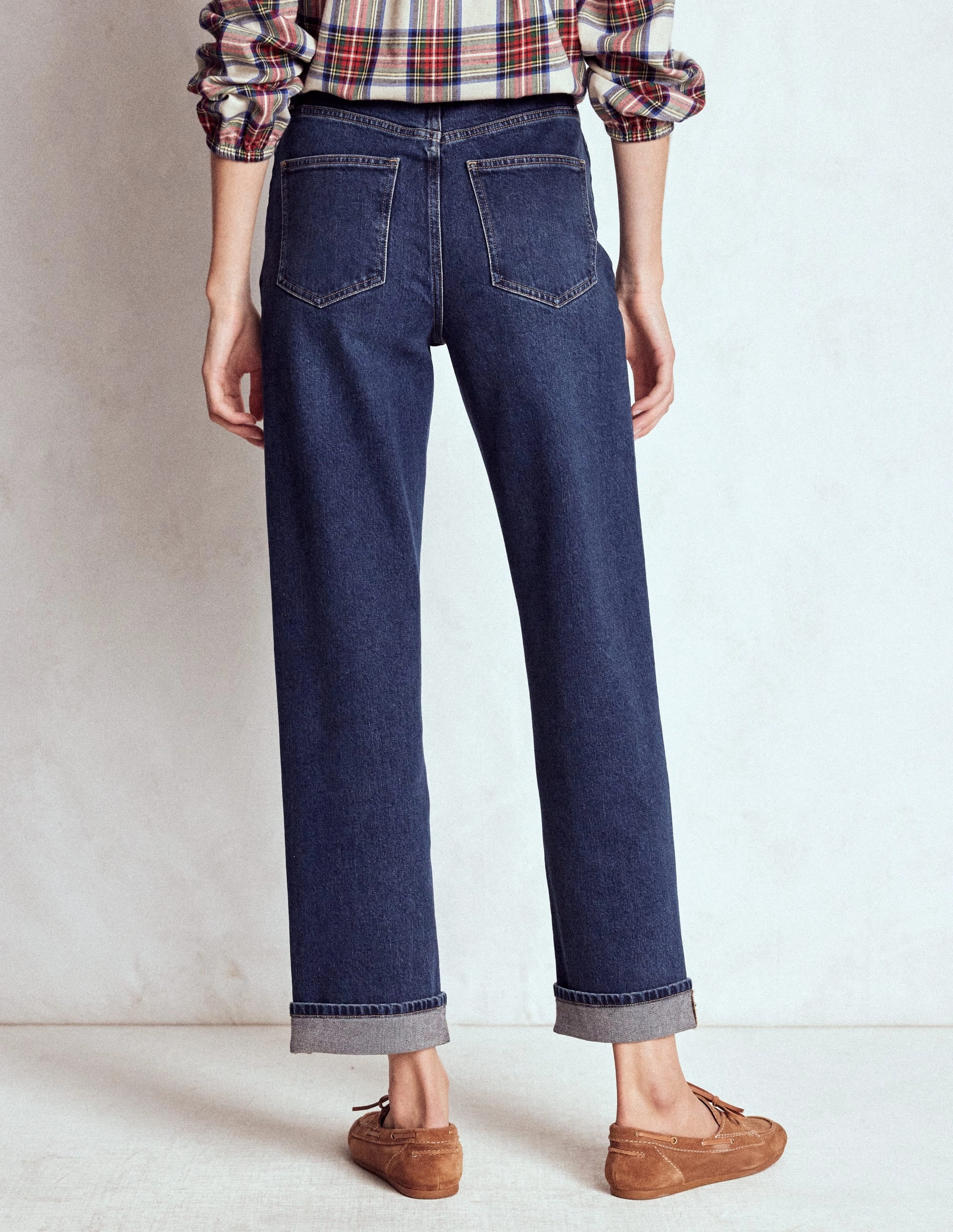 Zip Pocket Mid Rise Straight Leg Jeans-Dark Vintage