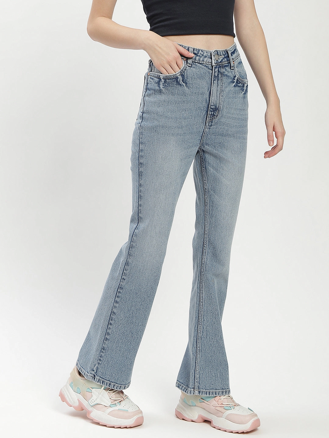 Stylish Fit Madame Light Wash Flared Denim Jeans