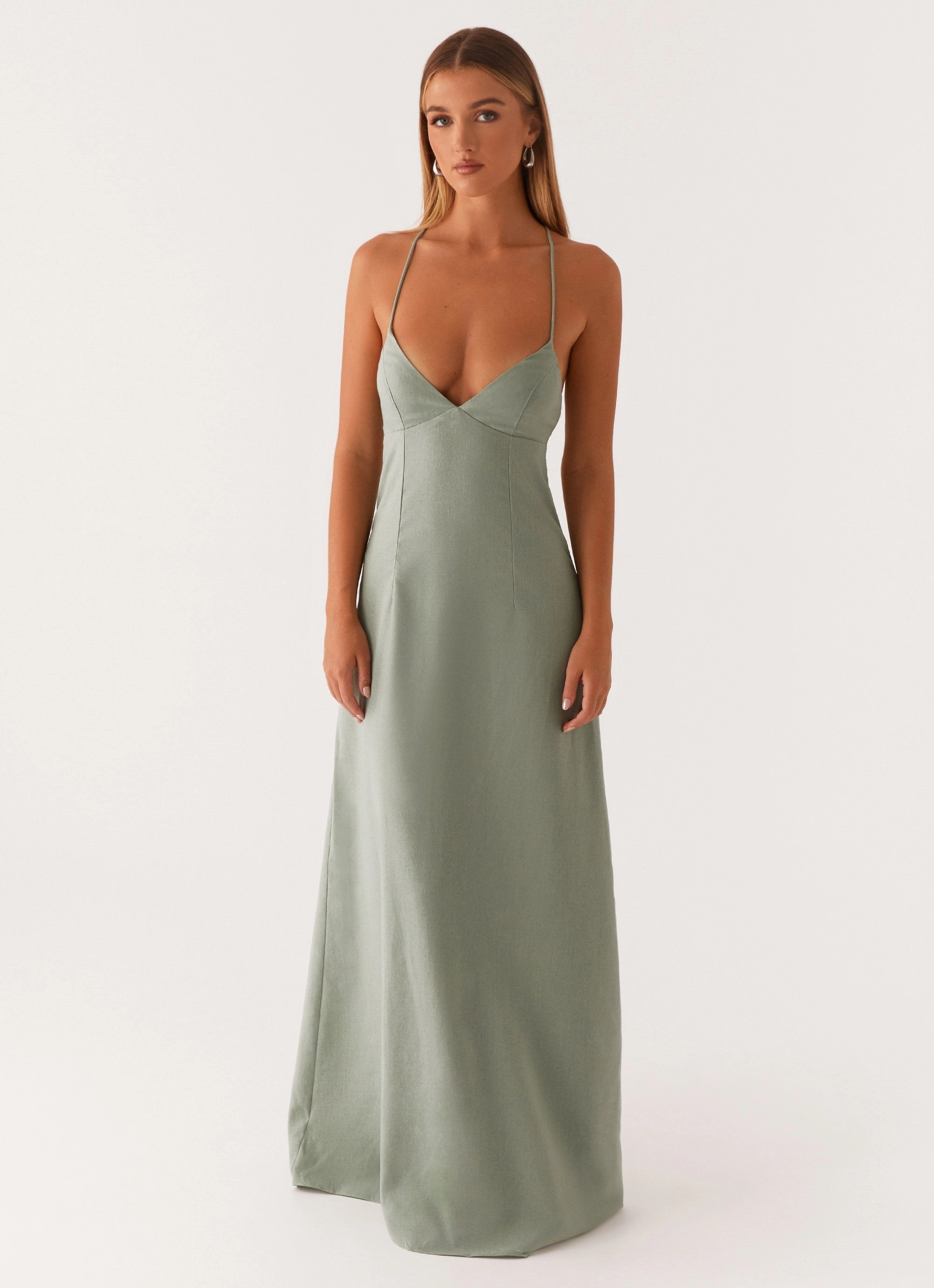 Form Flow Delicate Edge Middle Ground Linen Maxi Dress - Sage