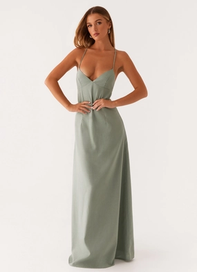 Middle Ground Linen Maxi Dress - Sage Feminine Mood