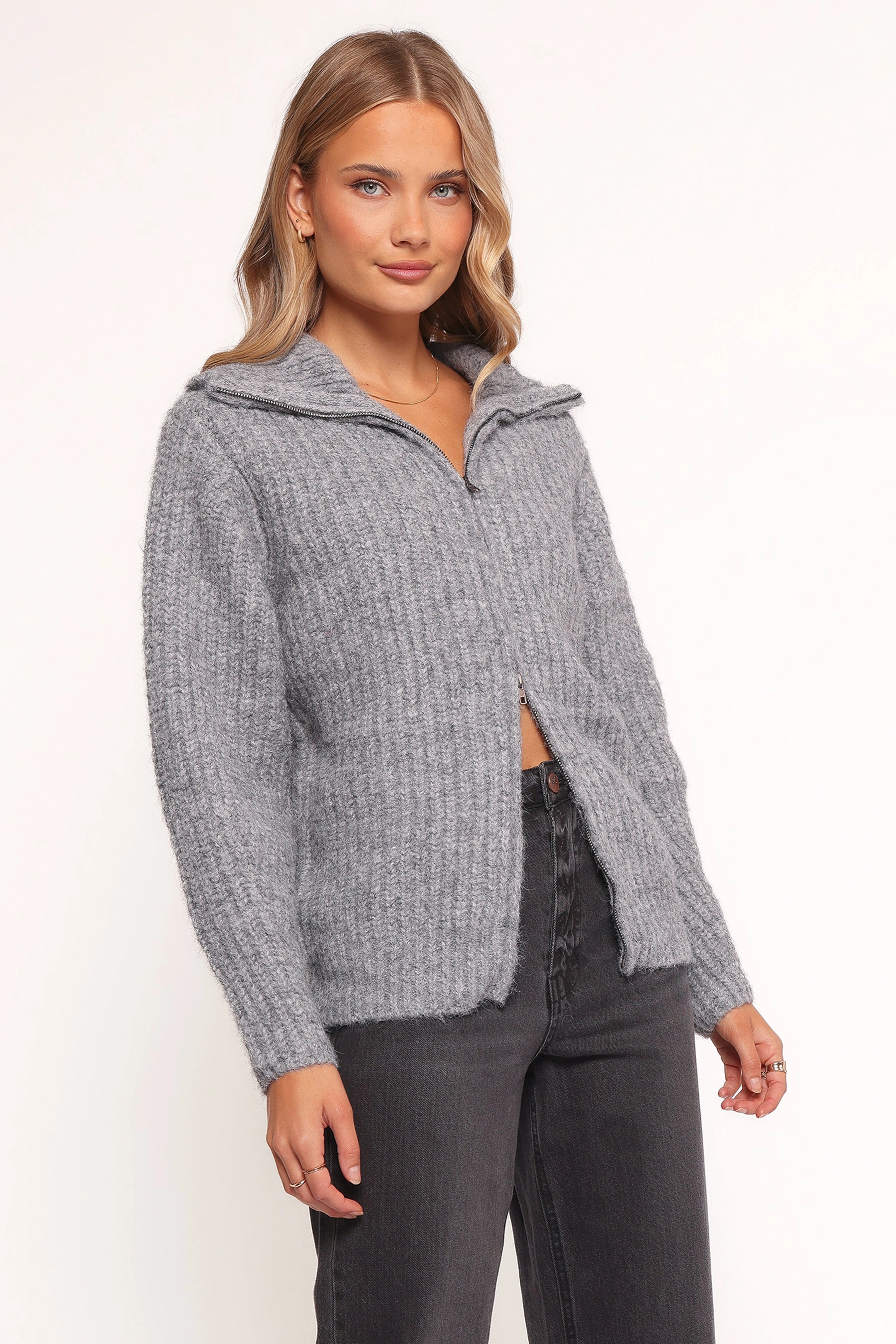 MachineWashable Structure Miffy Zip Through Cardigan - Grey
