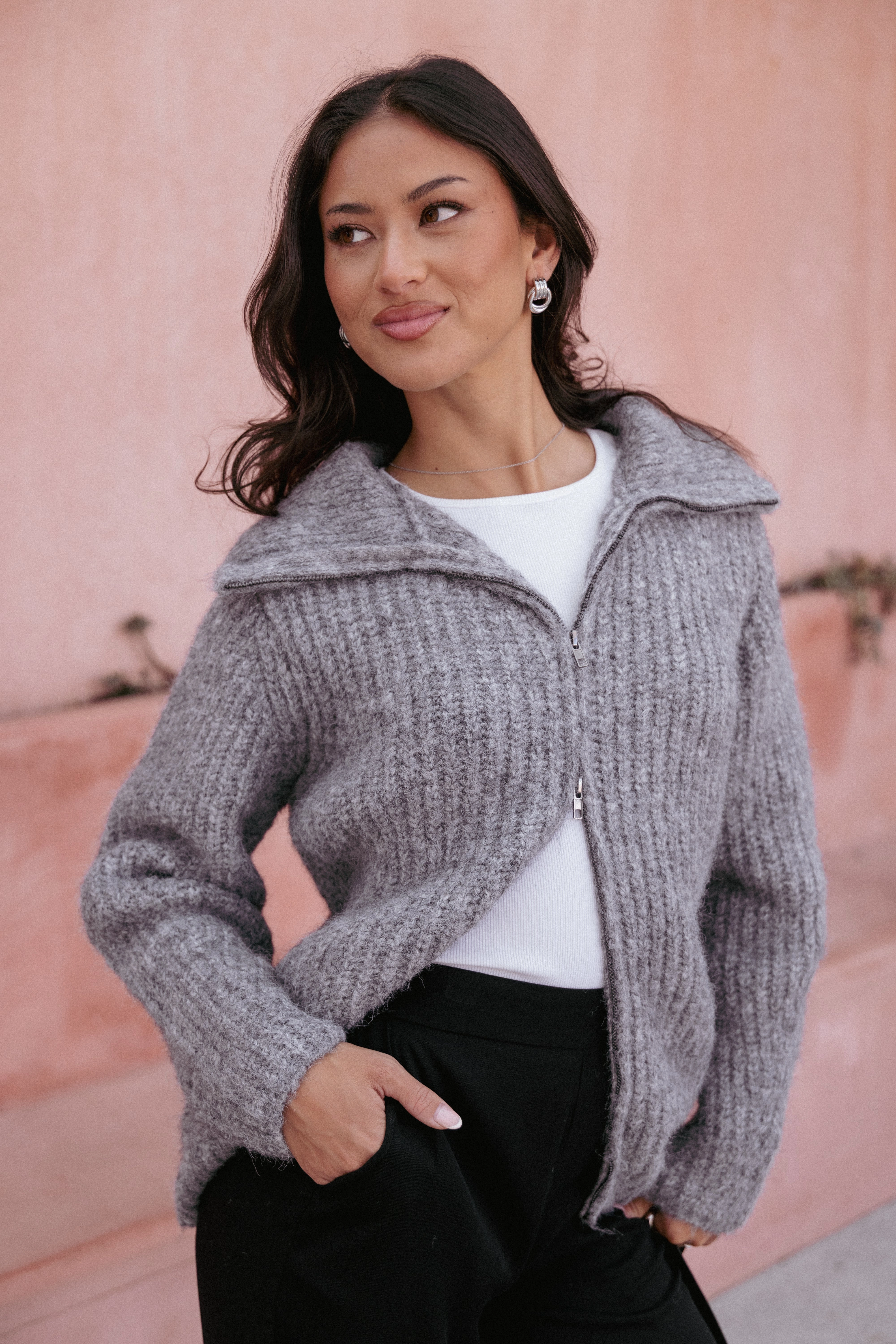 Seam Free Fall Wardrobe Miffy Zip Through Cardigan - Grey