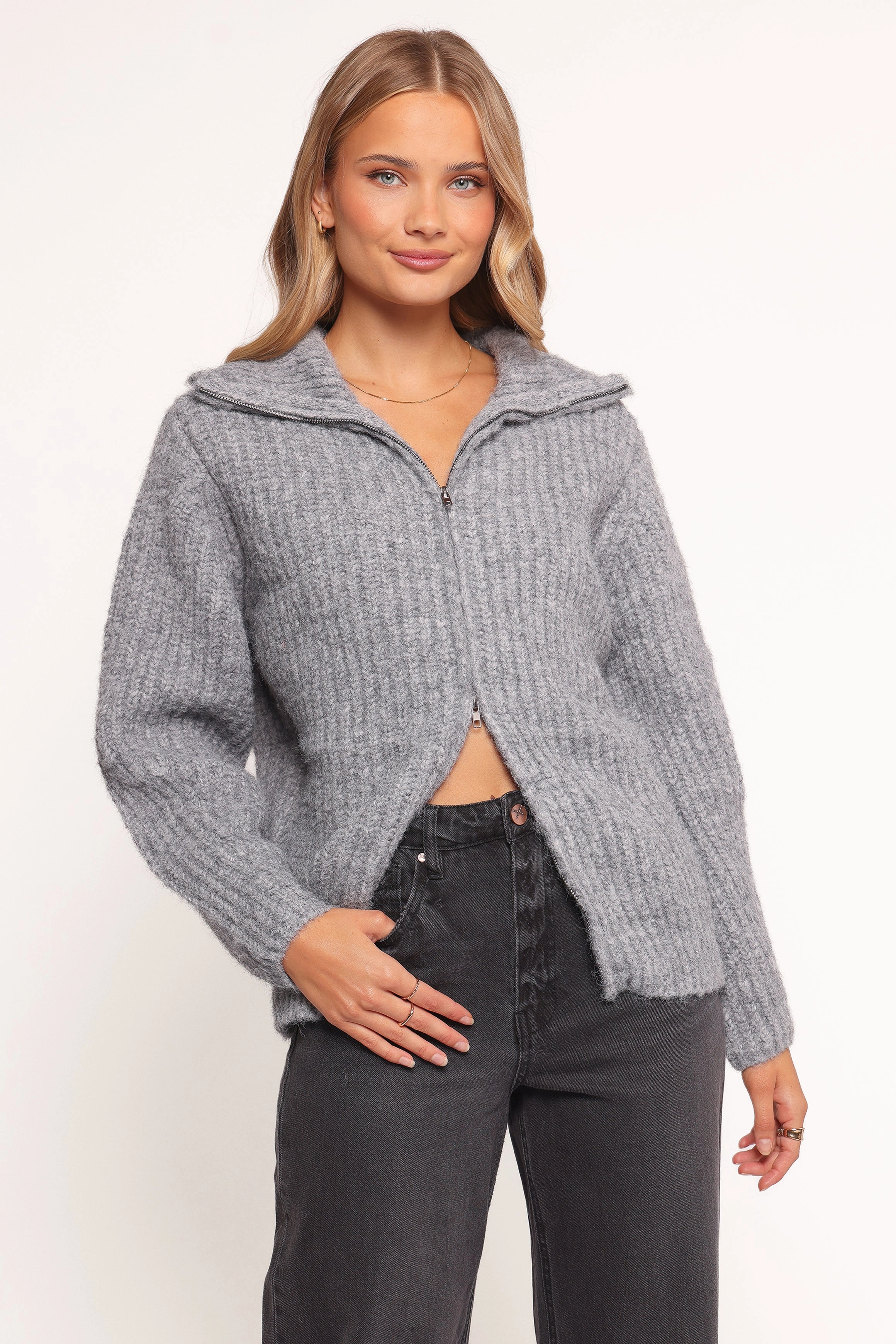 Miffy Zip Through Cardigan - Grey Minimal Vibe
