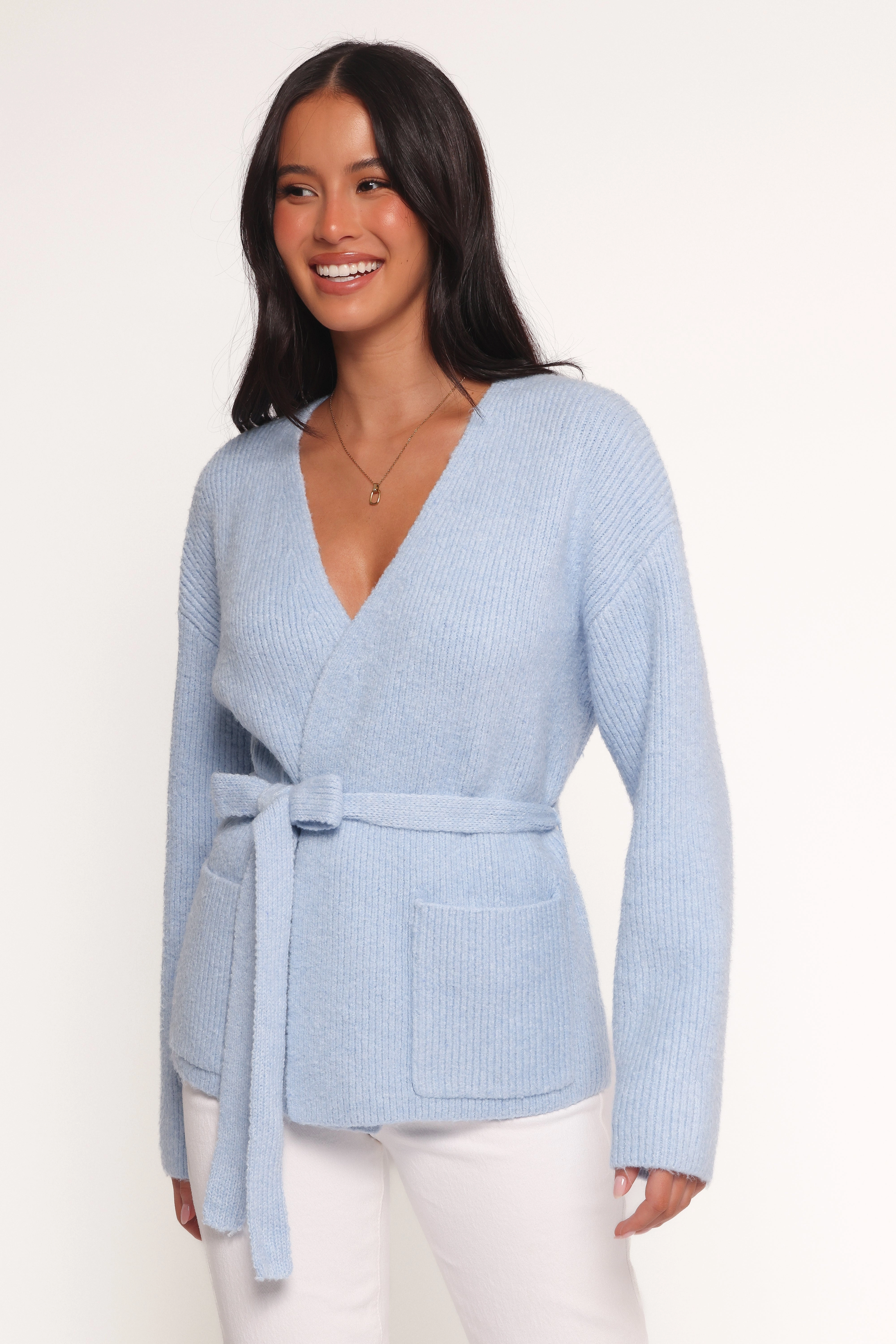 Reinforced Neckline Mika Wrap Cardigan - Blue