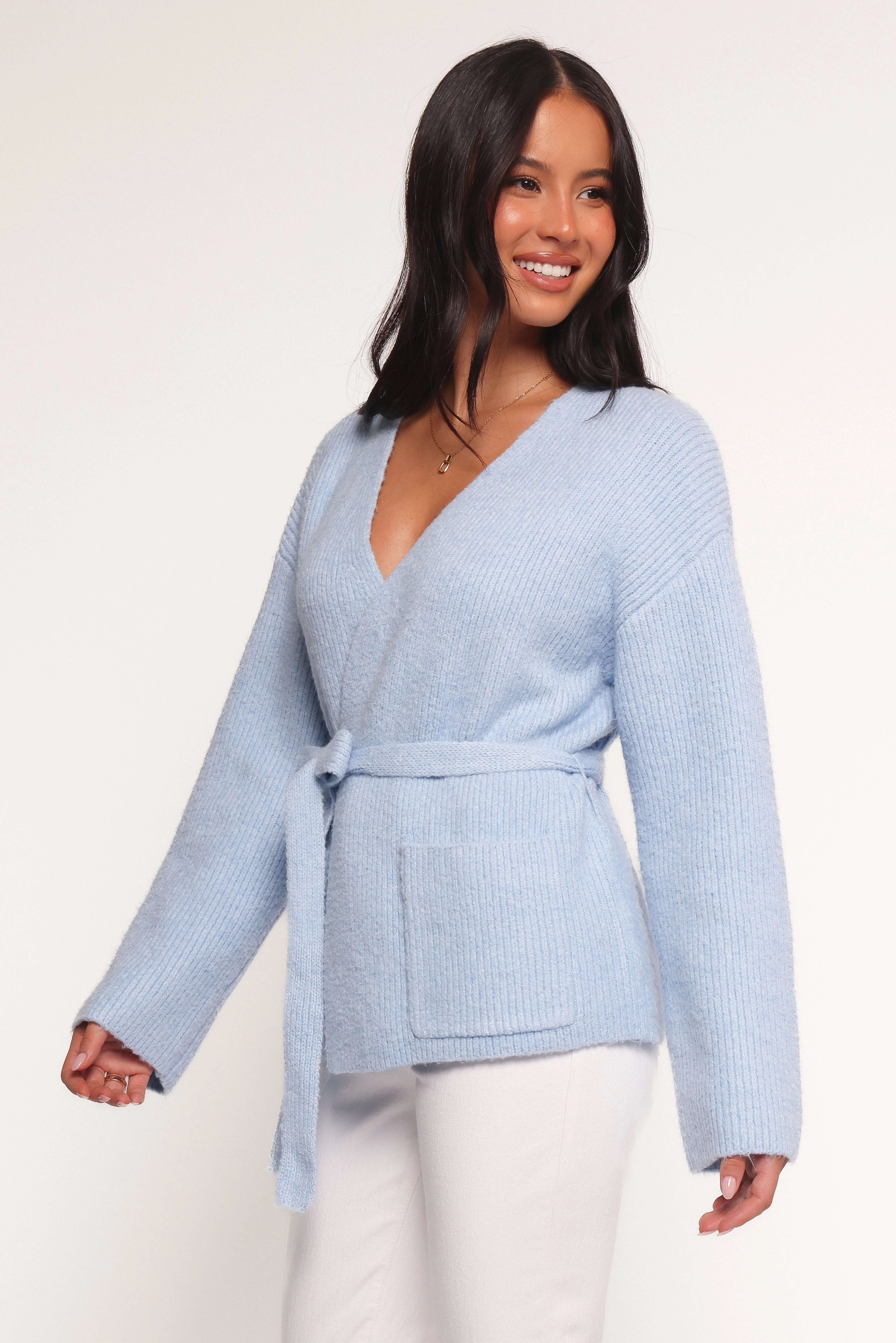 Mika Wrap Cardigan - Blue Neutral Look