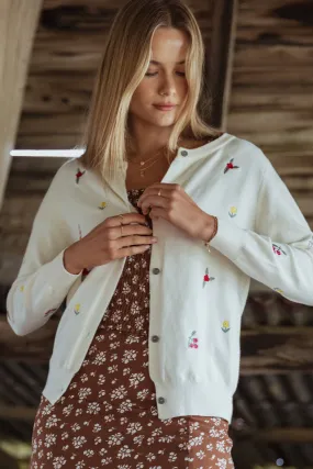 Millen Flower Embroidery Cardigan - Cream Simple Layered