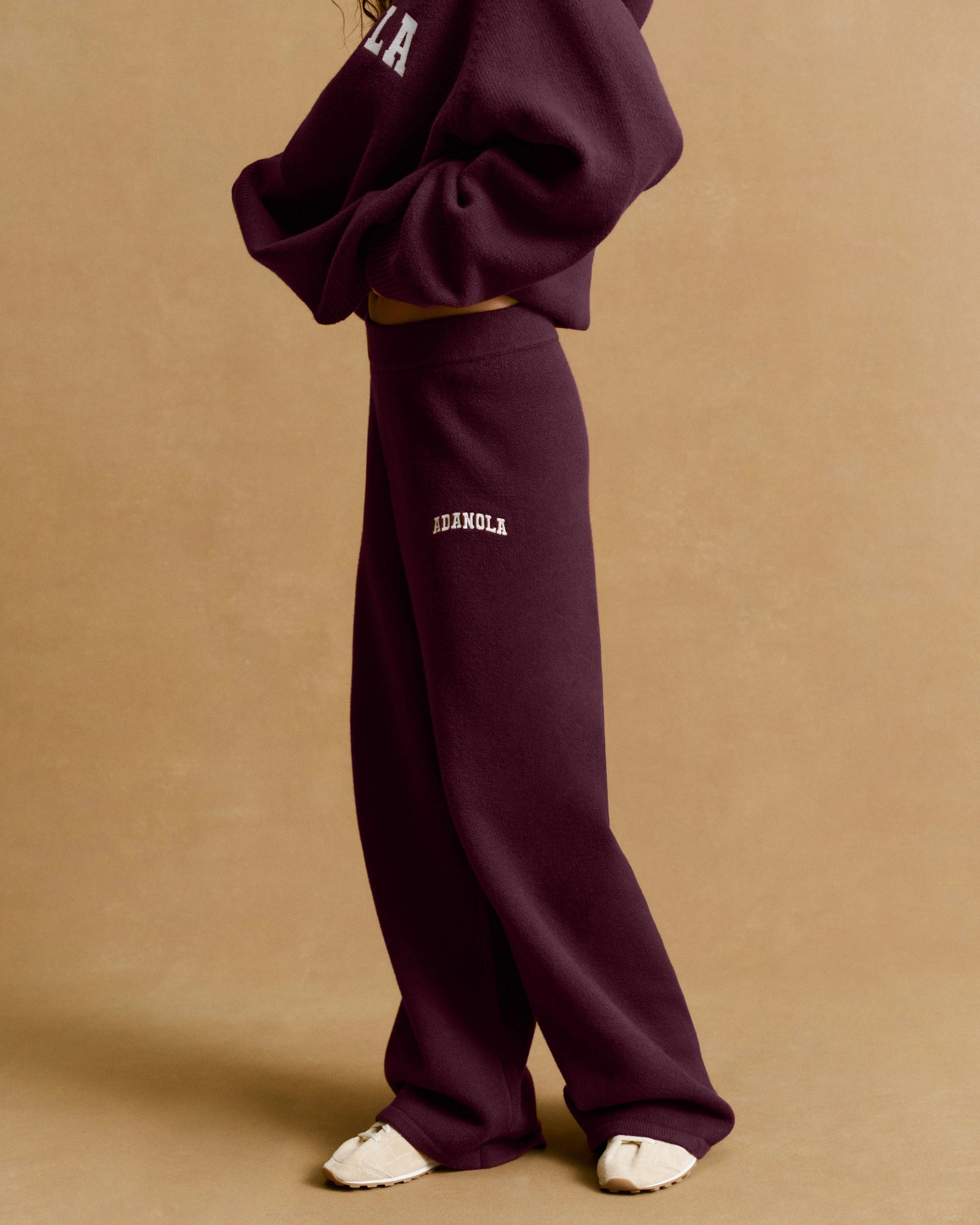 Varsity Knit Straight Leg Sweatpants - Dark Cherry/Marshmallow White Soft Interior Durable Weave