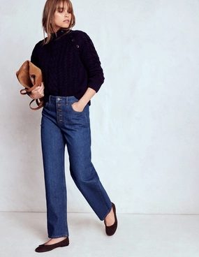 Smart Comfort Exposed Button Straight Jeans-Indigo