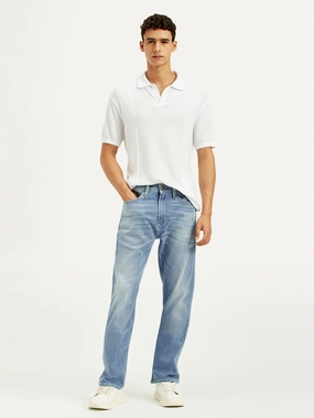 Men's Redloop 505 Light Indigo Straight Fit Mid Rise Jeans Formal City Walk Party Look Fashion Must-Have