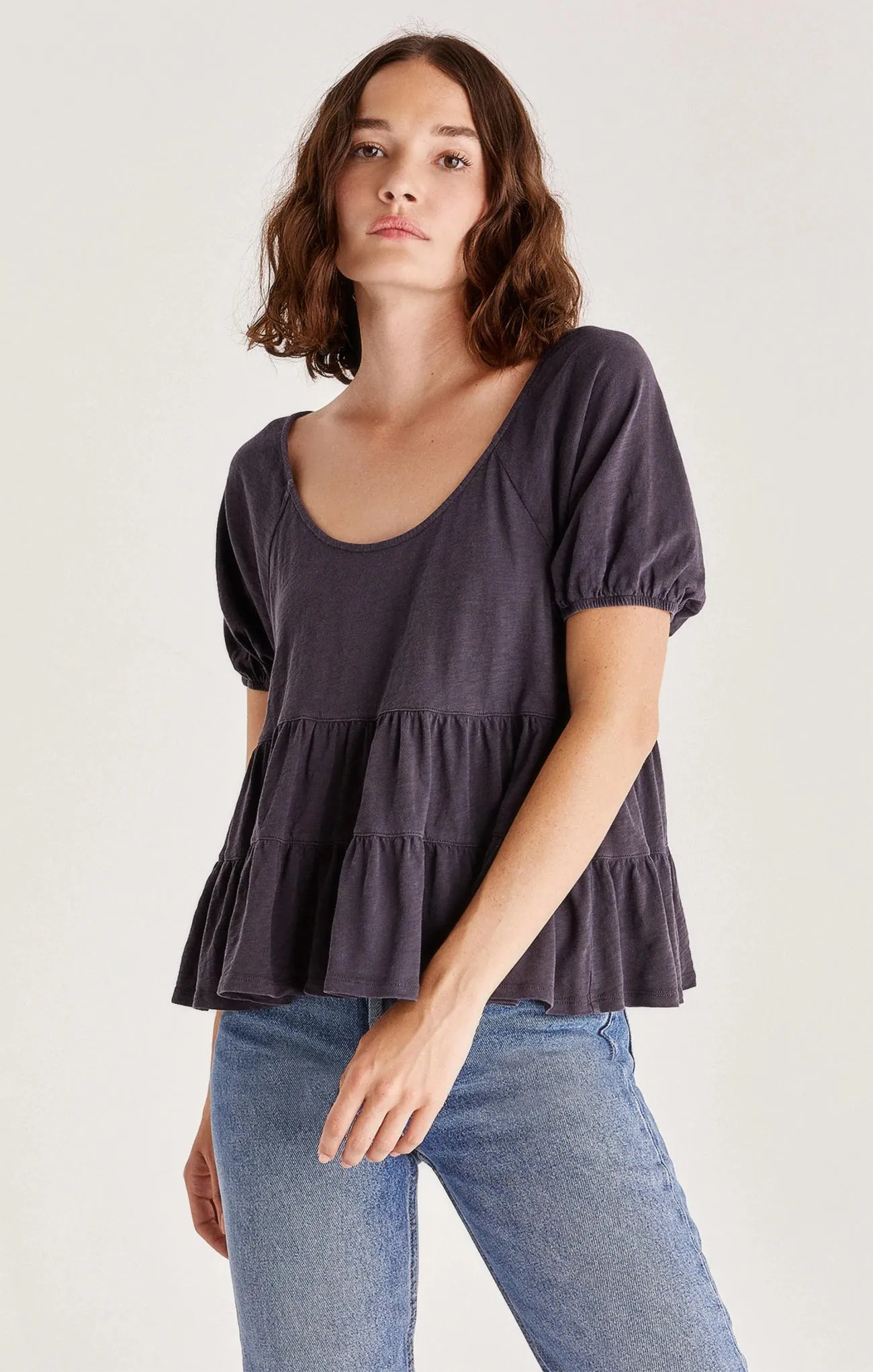 Minimalistic Fashion Covered Slub Tier Top | Shadow, Sunrise Soft and Flexible