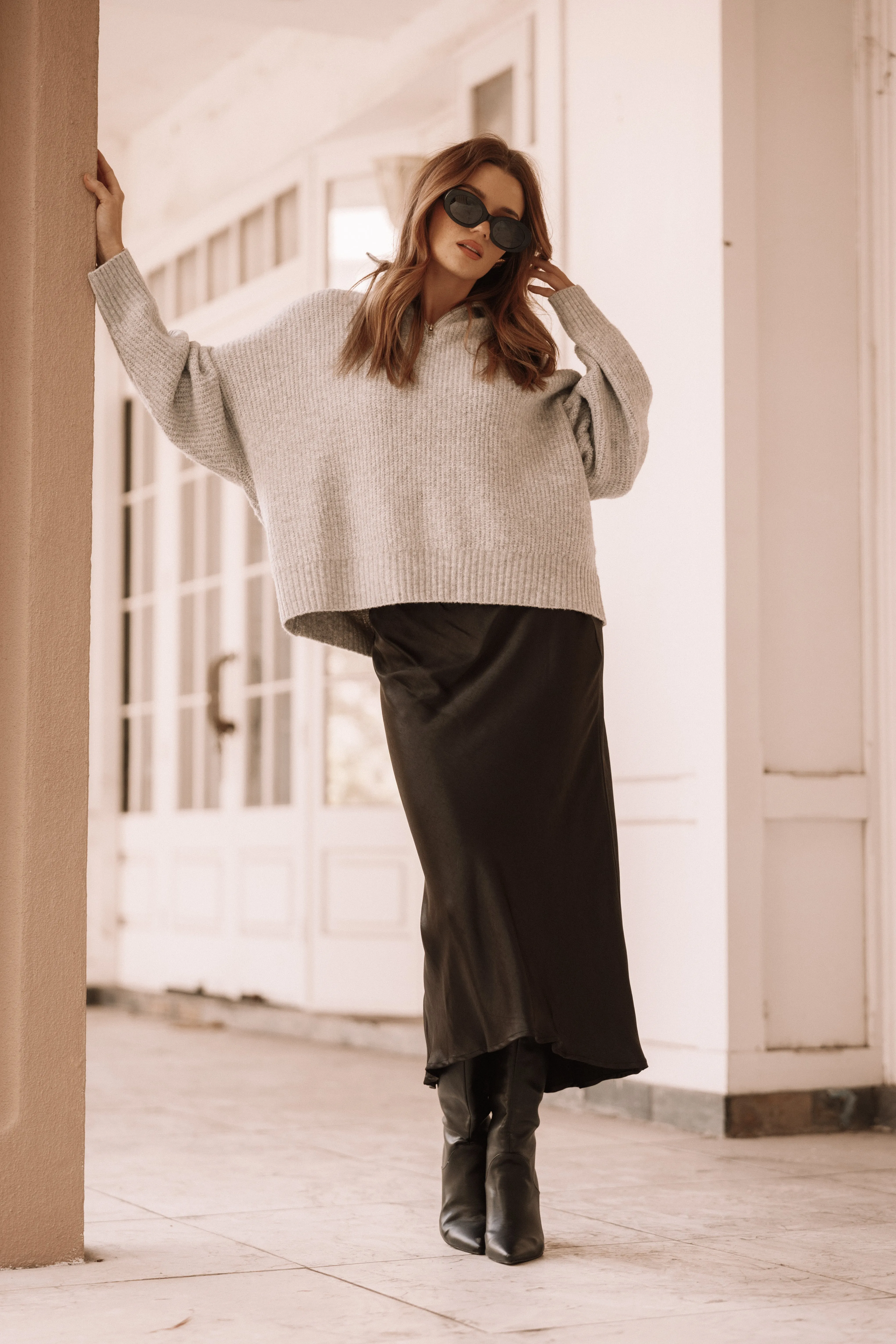 Miranda Knit Sweater - Grey MoistureWicking Ribbed Detailing