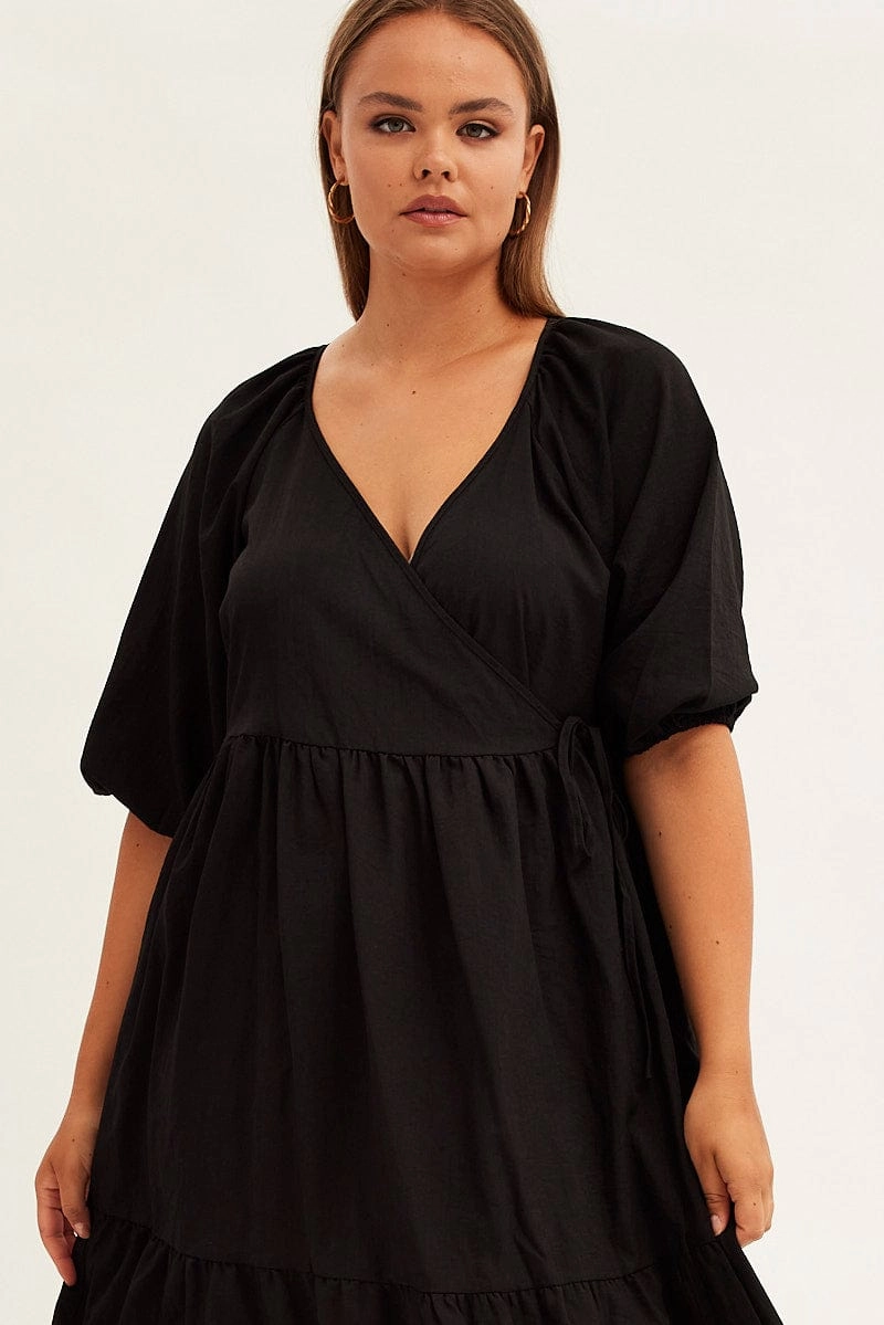 Summer Ready Black Maxi Dress Wrap Short Sleeve