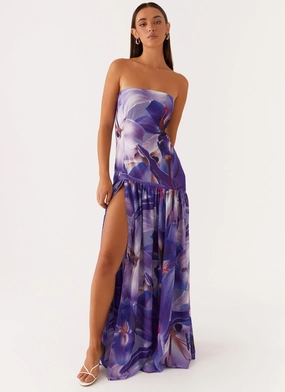Eden Strapless Maxi Dress - Purple White Lilly Inclusive Fit