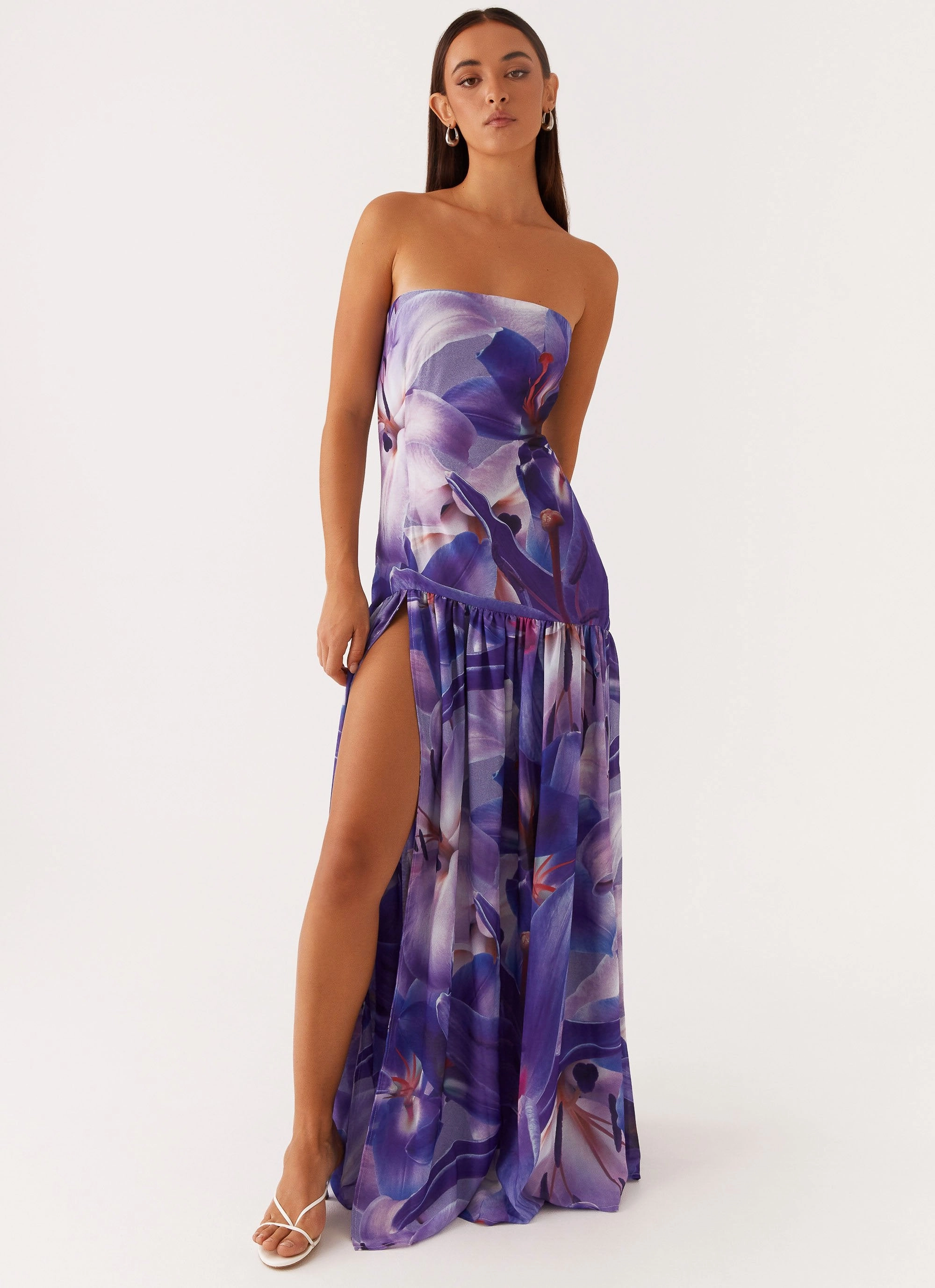Eden Strapless Maxi Dress - Purple White Lilly Inclusive Fit