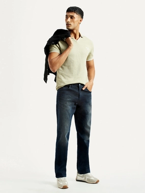 Men's 541 Dark Blue Athletic Tapered Fit Mid Rise Jeans Pre Shrunk Fabric