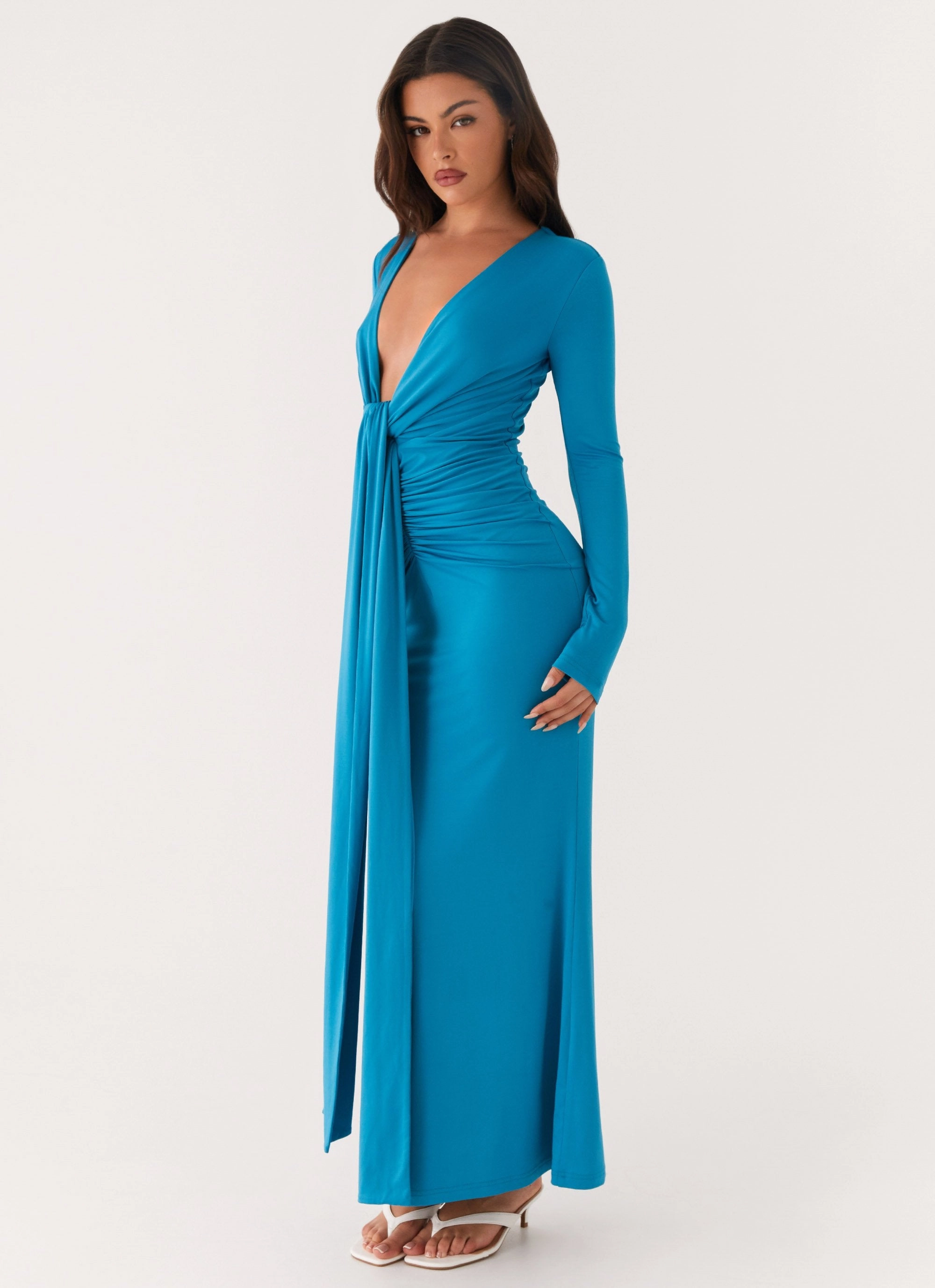 Miesha Long Sleeve Maxi Dress - Blue Versatile sundress Fitted Look