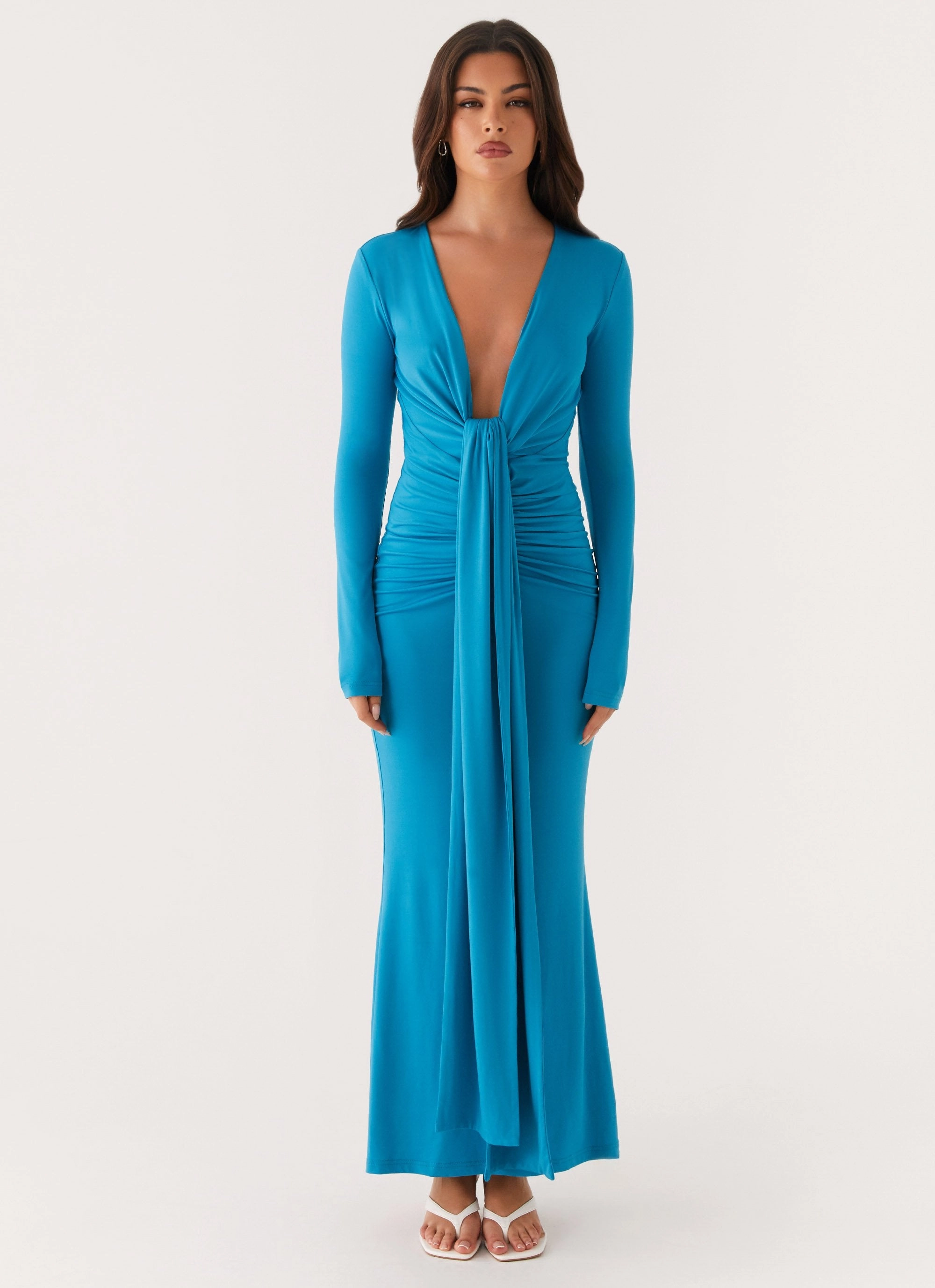 Silky Mood Miesha Long Sleeve Maxi Dress - Blue