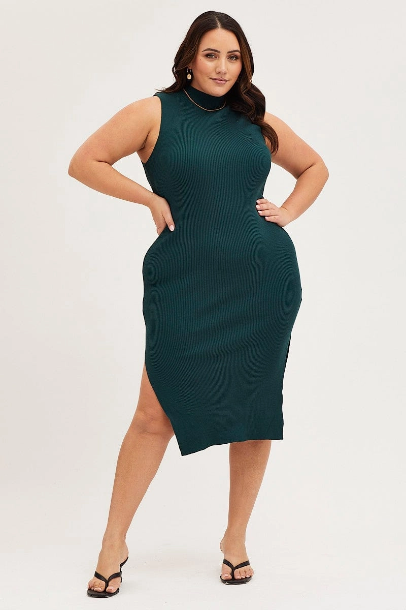Statement Mood Green Bodycon Dress Round Neck Sleeveless