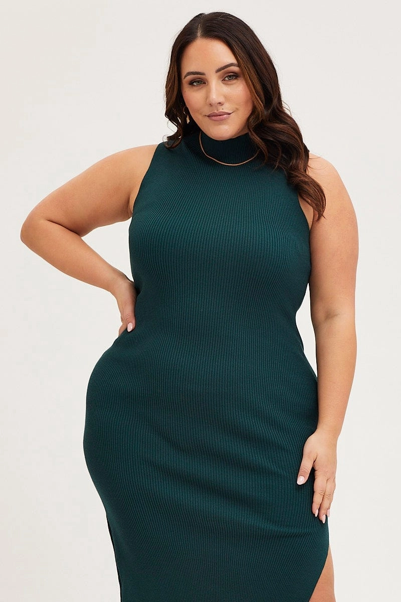 Green Bodycon Dress Round Neck Sleeveless Must-have Feminine Charm