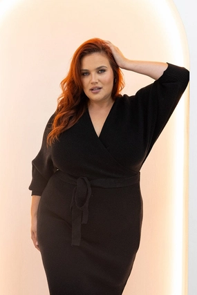 Calm Finish Black Knit Midi Dress