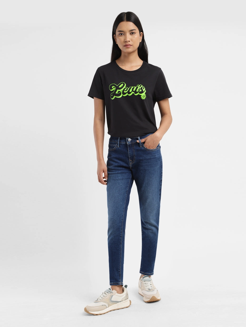 Women's 710 Blue Skinny Fit Mid Rise Jeans Artist Vibe Durable Winter Warmth Student Outfit Textured