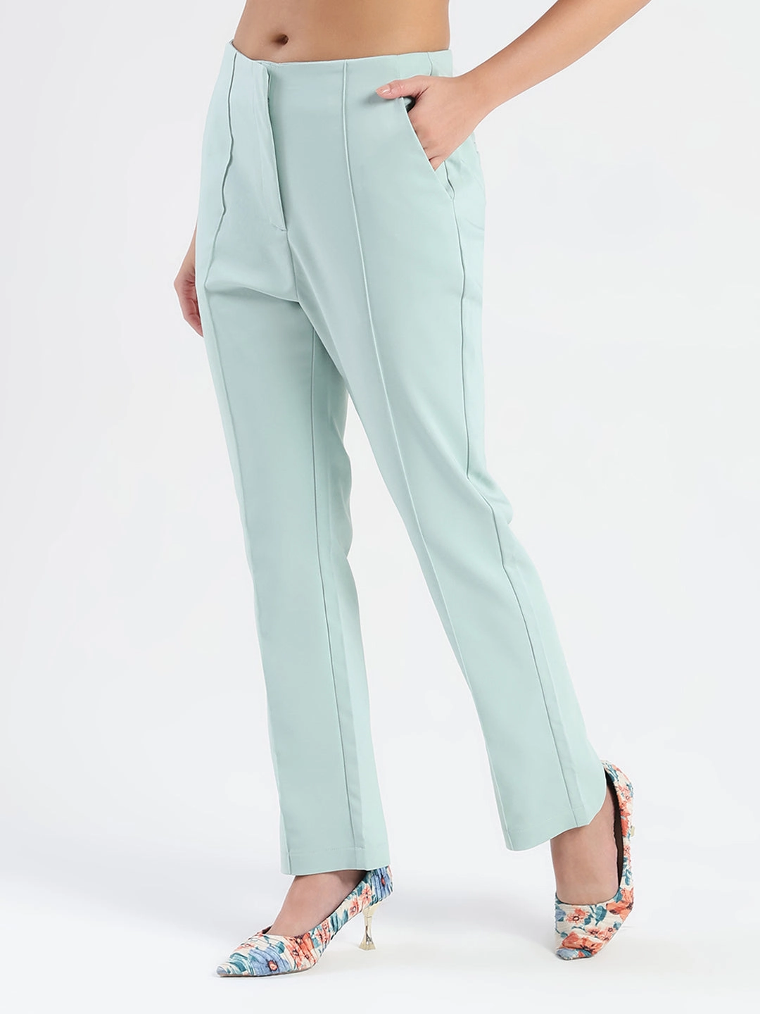 Madame Alex Front Pintuck Detailed Mint Green Trousers Body Ready