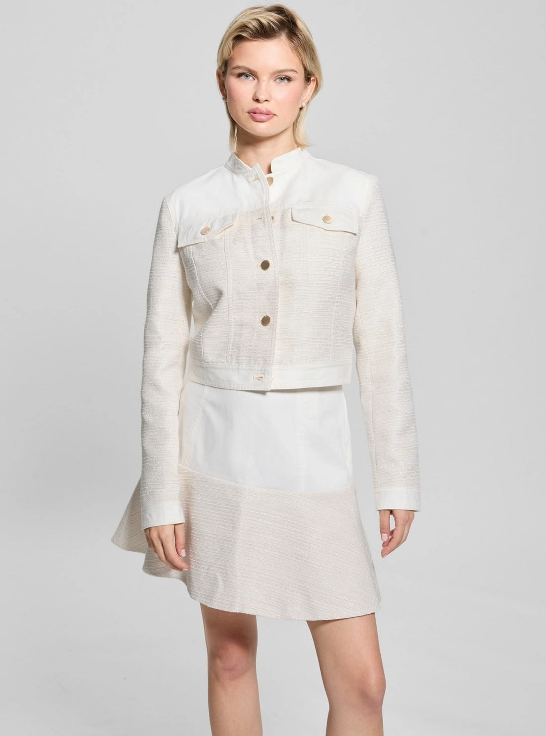 White Elsie Tweed Denim Jacket Modern Layers