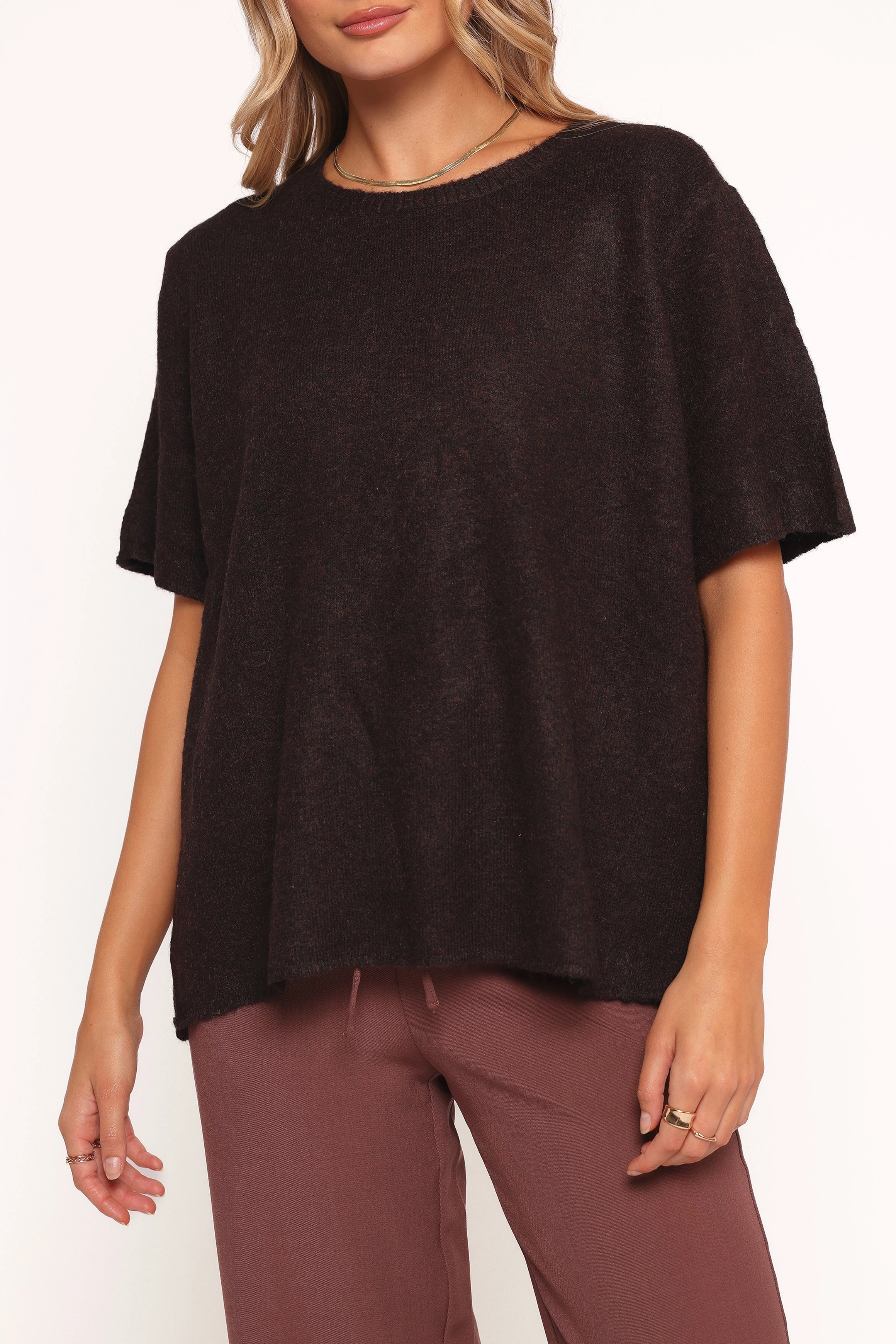 Morris Short Sleeve Oversized Sweater Tee - Dark Chocolate Surface Pilling Resistant