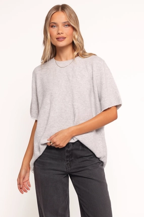 Texture Focus Smart Style Morris Short Sleeve Oversized Sweater Tee - Grey