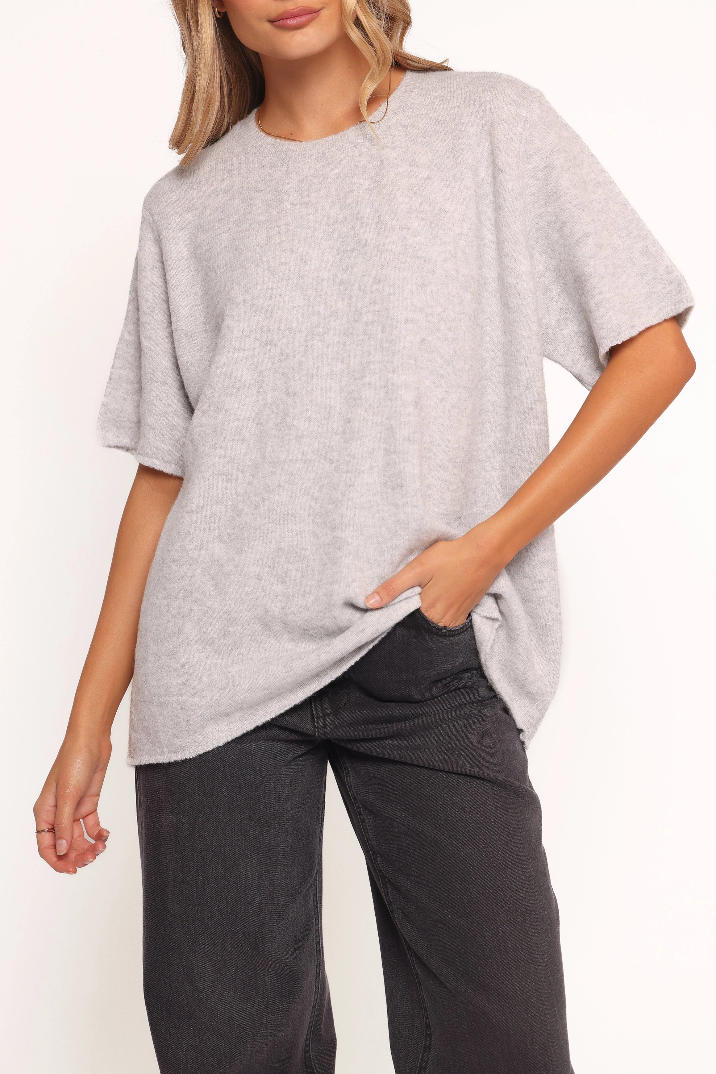 Morris Short Sleeve Oversized Sweater Tee - Grey Seam Free Modern Drape
