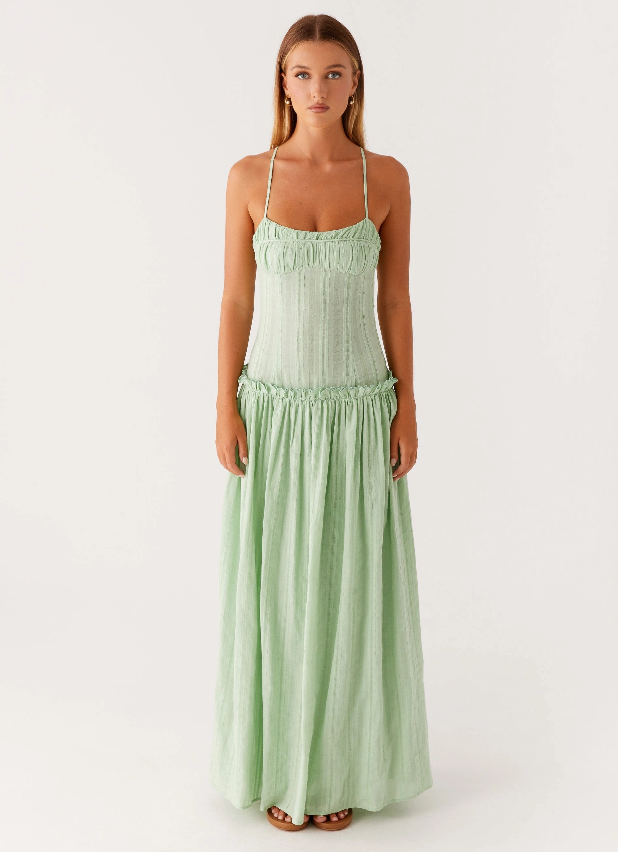 Jacinda Drop Waist Maxi Dress - Sage FoldablePackaging Night Style