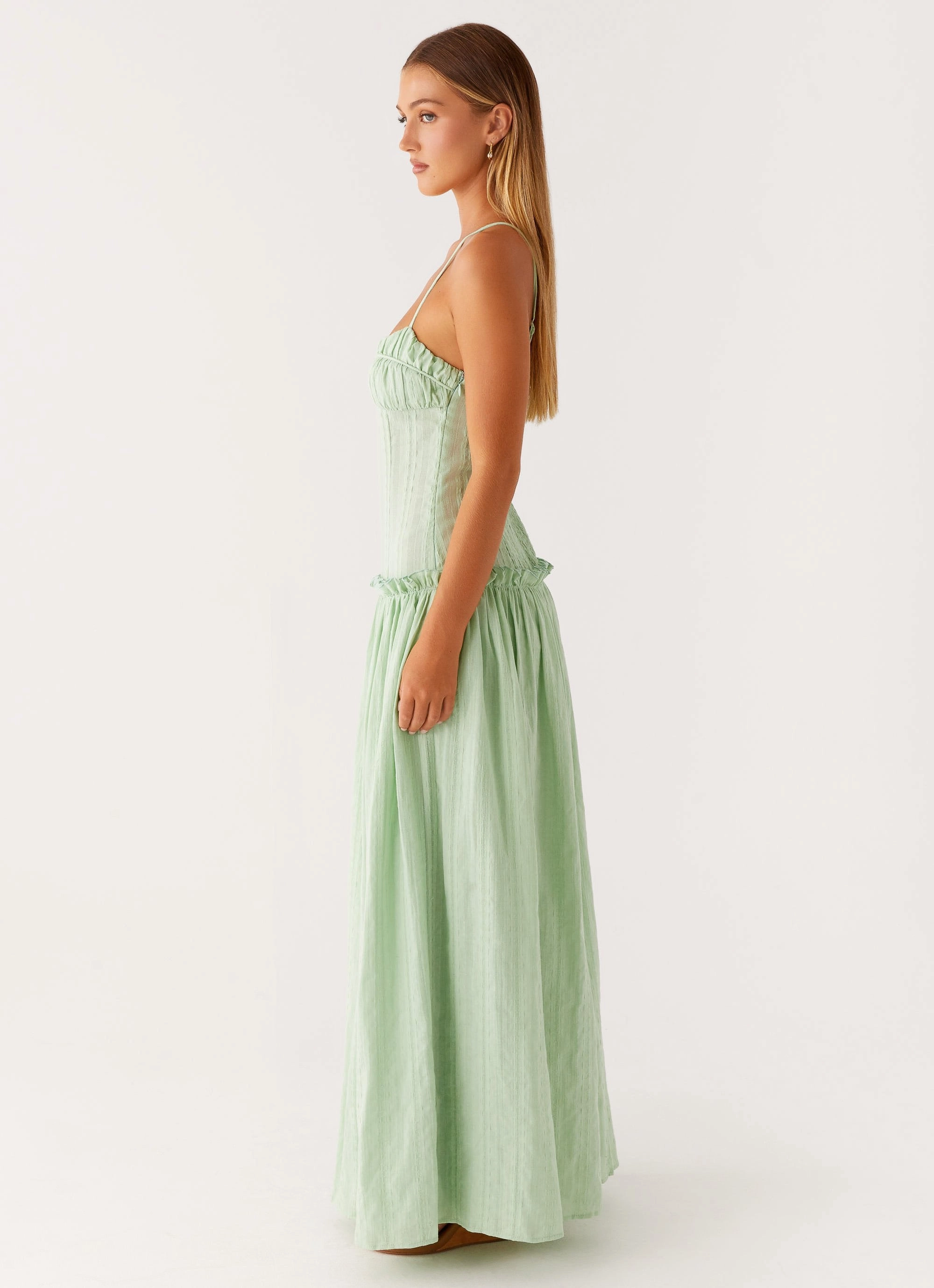Jacinda Drop Waist Maxi Dress - Sage Office Glam