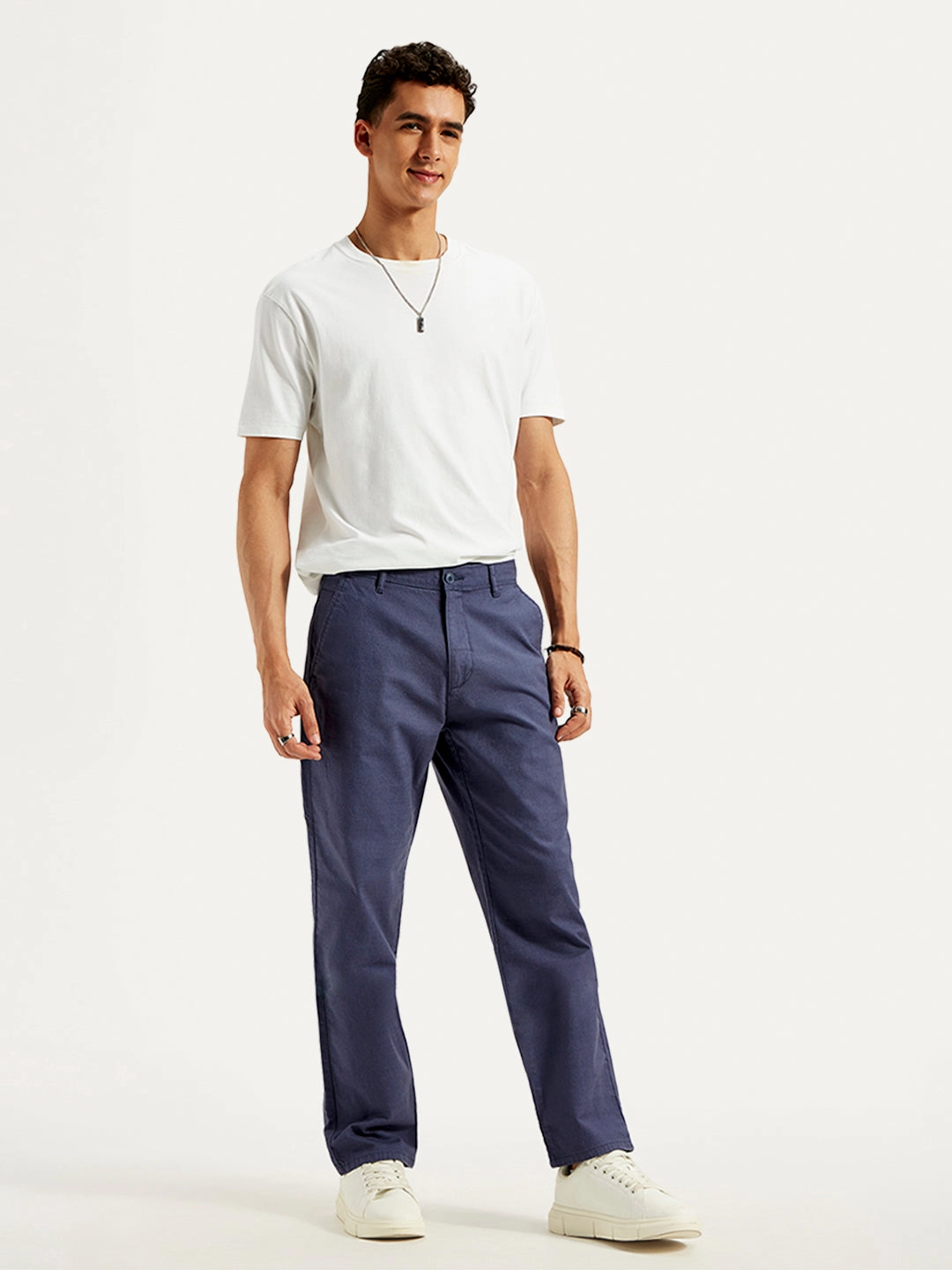 Men's Blue Authentic Straight Fit Linen Chinos Classy Fit