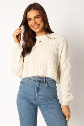 Turtle Neck Variant Catalina Polka Dot Texture Knit Sweater - Ivory