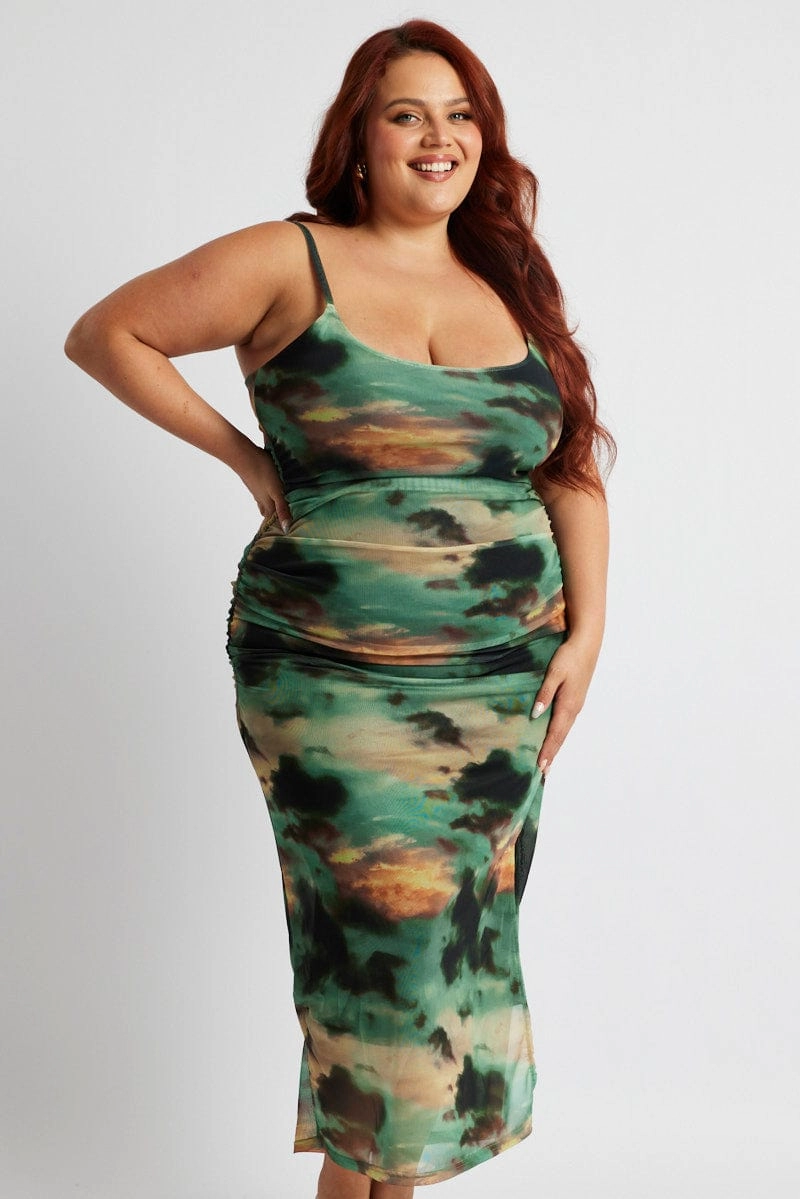 Multi Abstract Scoop Neck Mesh Maxidress Versatile and Comfortable Ethically-Made