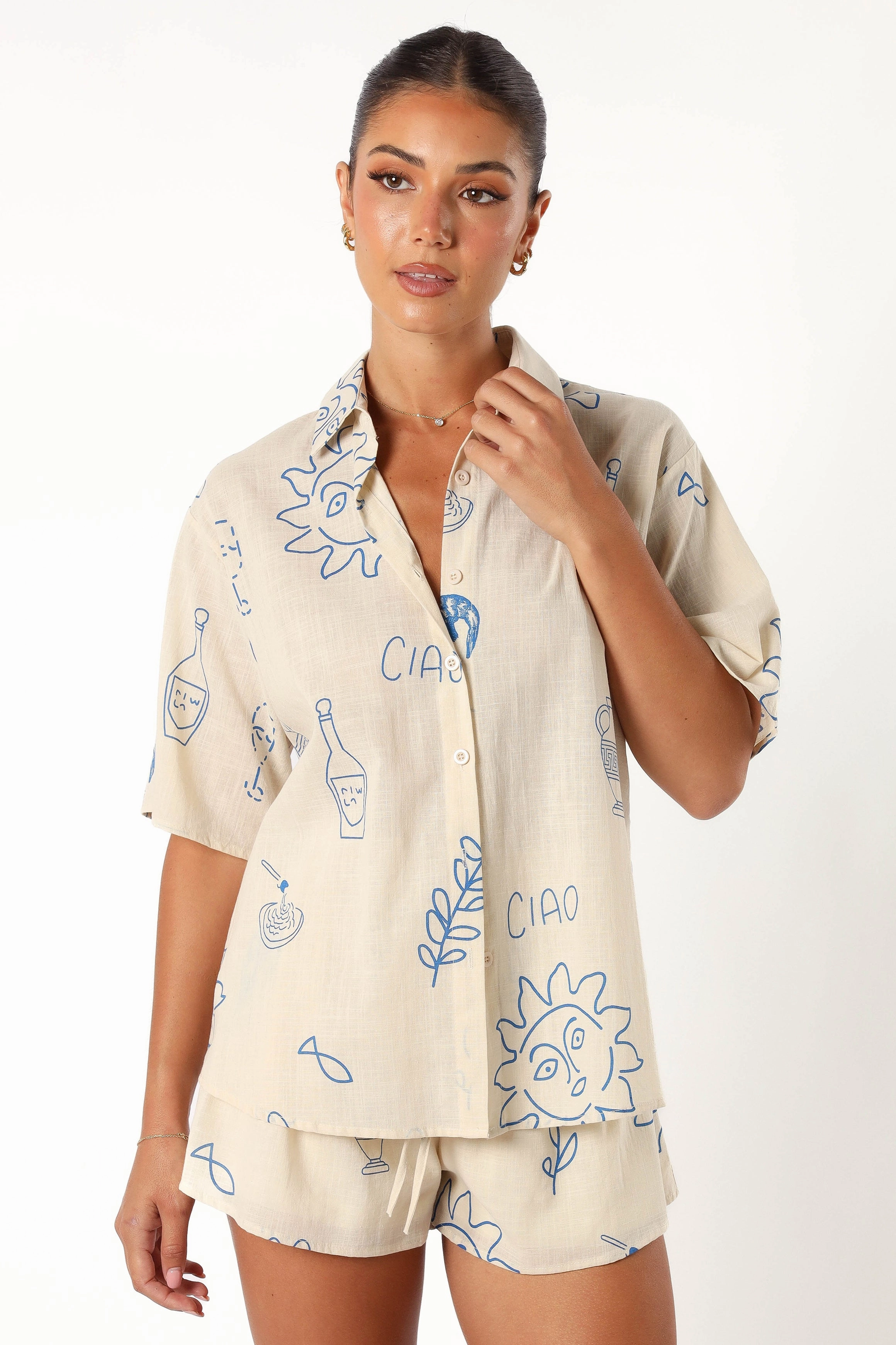 Davey Short Set - Cream Blue Gradient effect