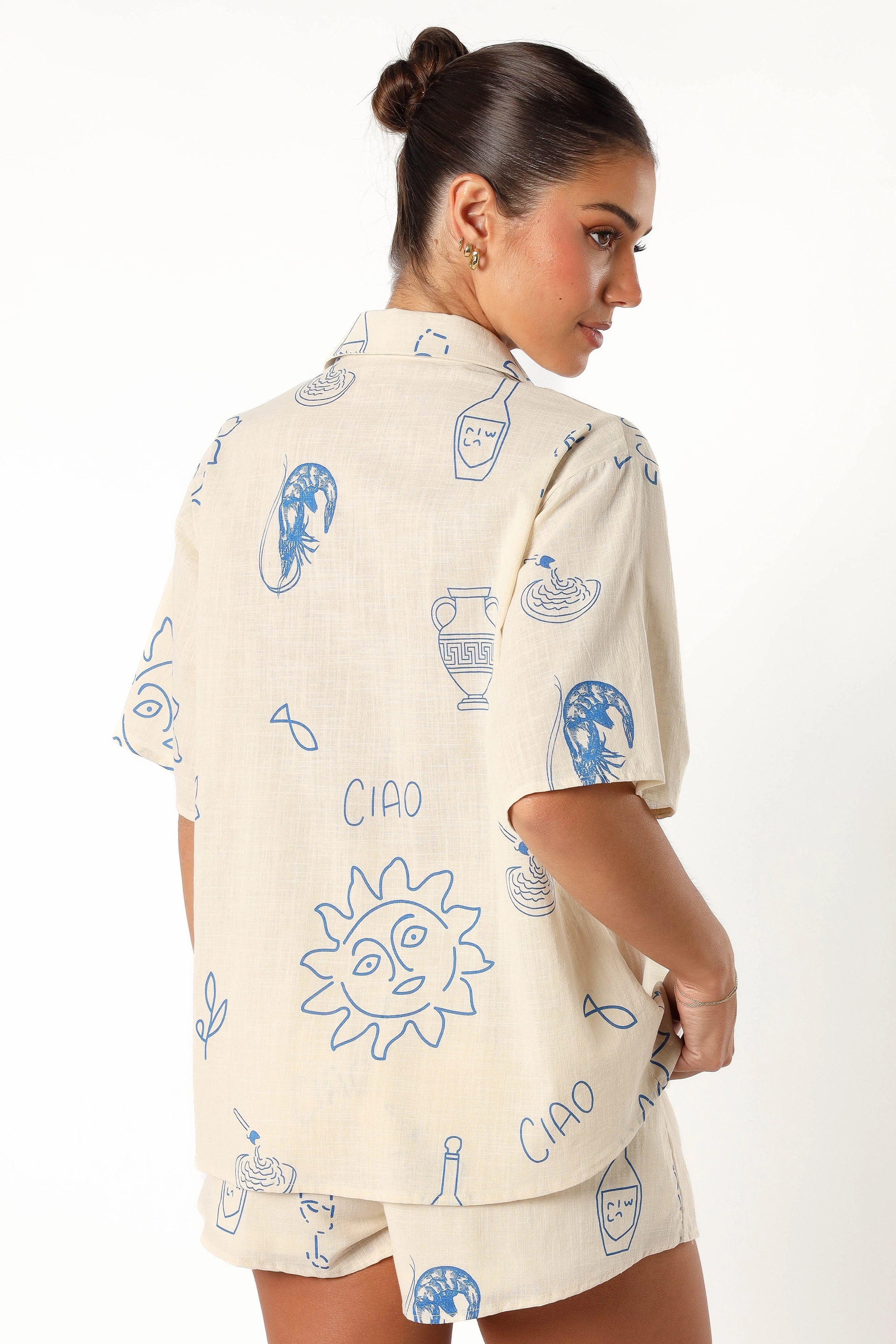 Davey Short Set - Cream Blue Seamless Sides Weekend Wear