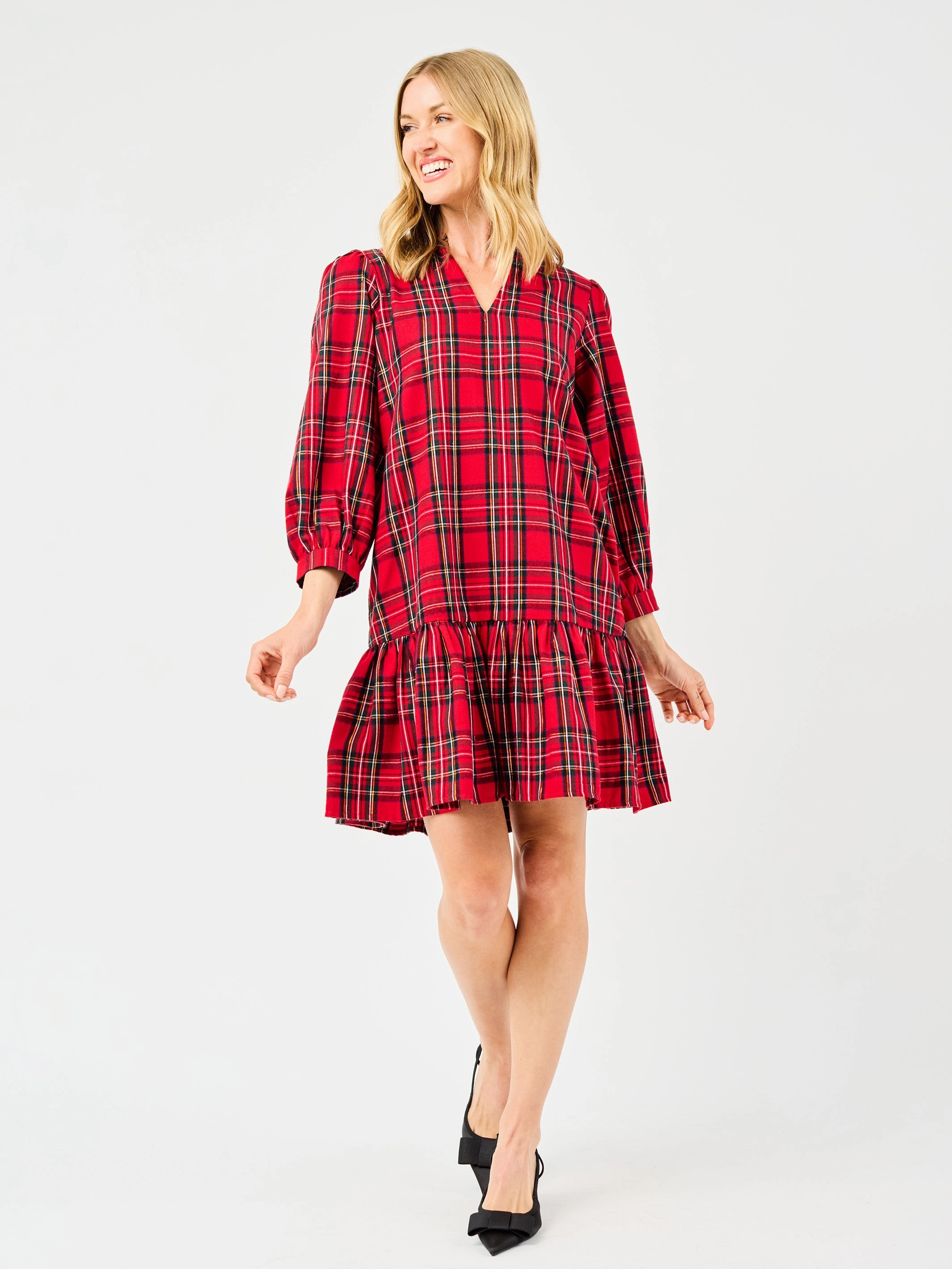 Naomi Dress | Red Plaid Stream Cut Mesh Soft