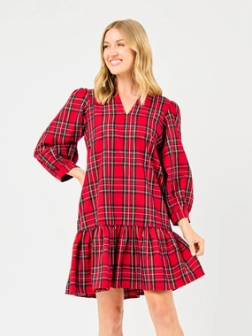 Contrast-Piping Naomi Dress | Red Plaid