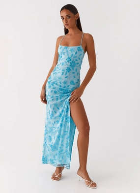 Sunset Look Bright Lights Beaded Maxi Dress - Blue